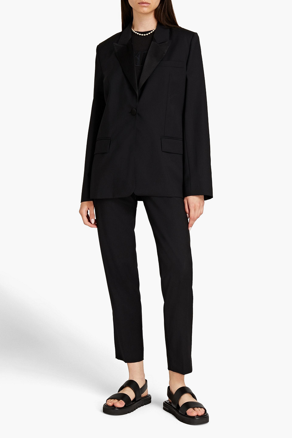 Envelope 1976 Crepe De Chine-trimmed Wool Blazer In Black