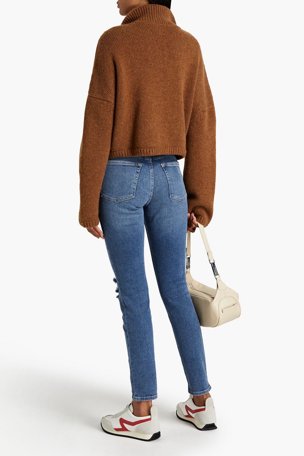 GOOD AMERICAN Hoch sitzende Skinny Jeans in Distressed-Optik