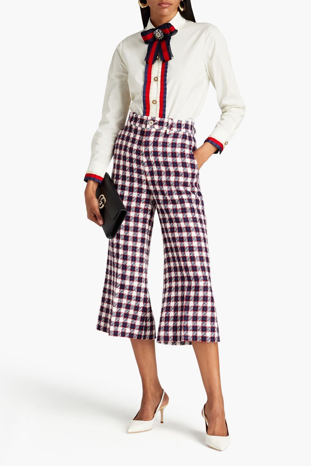 GUCCI Checked wool-blend tweed culottes