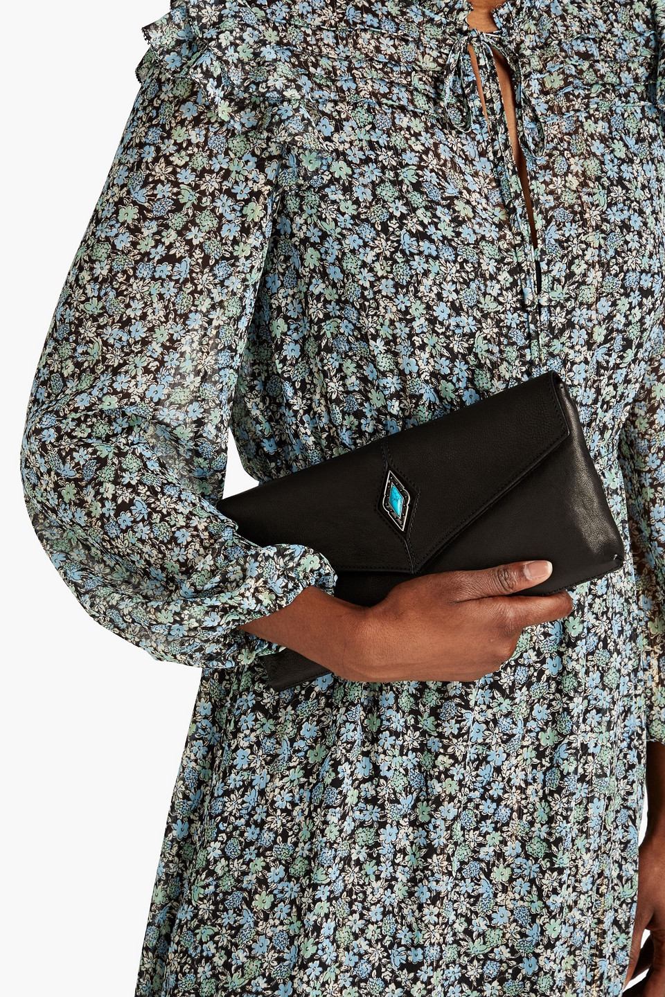 Ba&sh Embellished Leather Envelope Clutch In Black