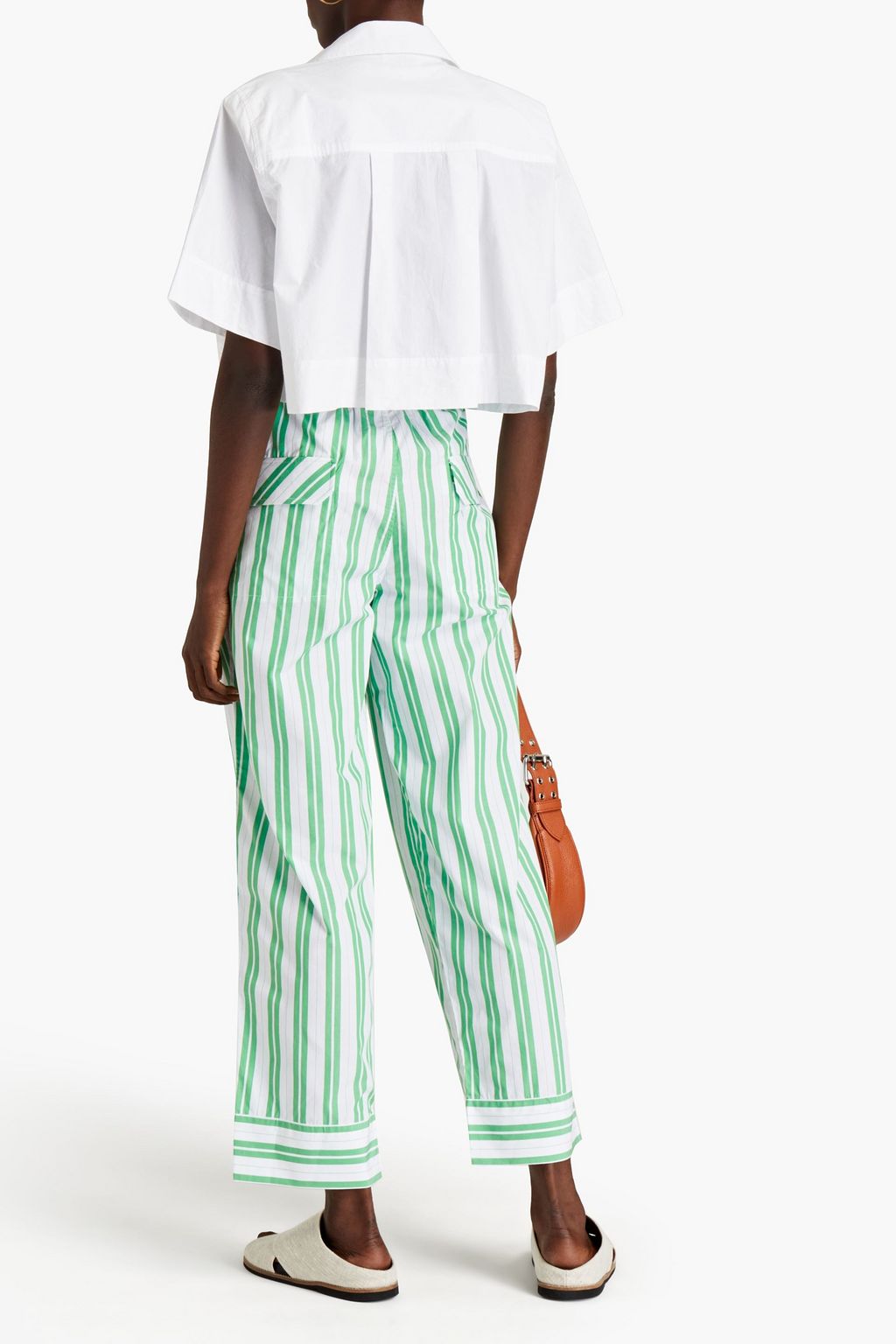 GANNI Striped cotton-poplin wide-leg pants