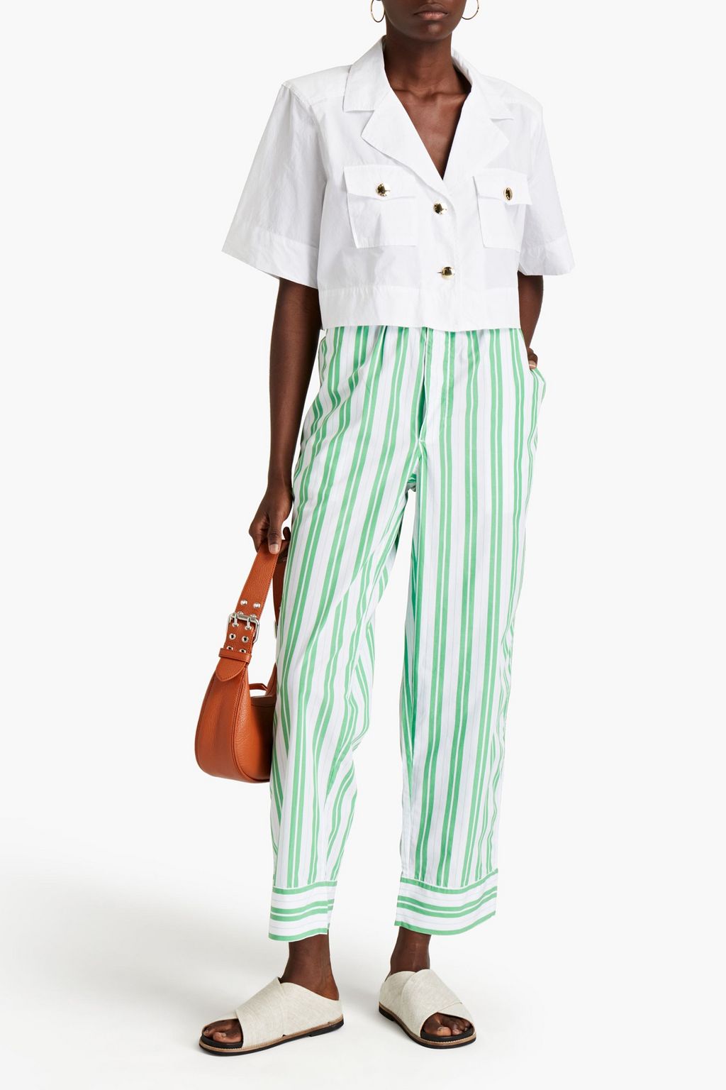 GANNI Striped cotton-poplin wide-leg pants