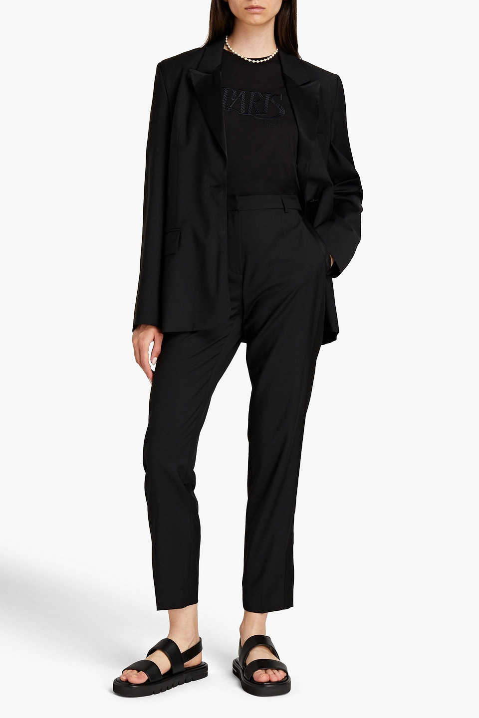 Envelope 1976 Satin-trimmed Wool Tapered Trousers In Black