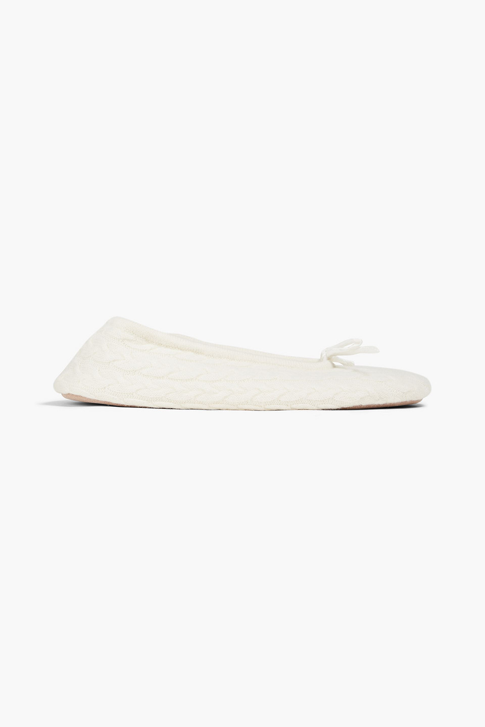 Shop N•peal Bow-embellished Cable-knit Cashmere Slippers In Ivory