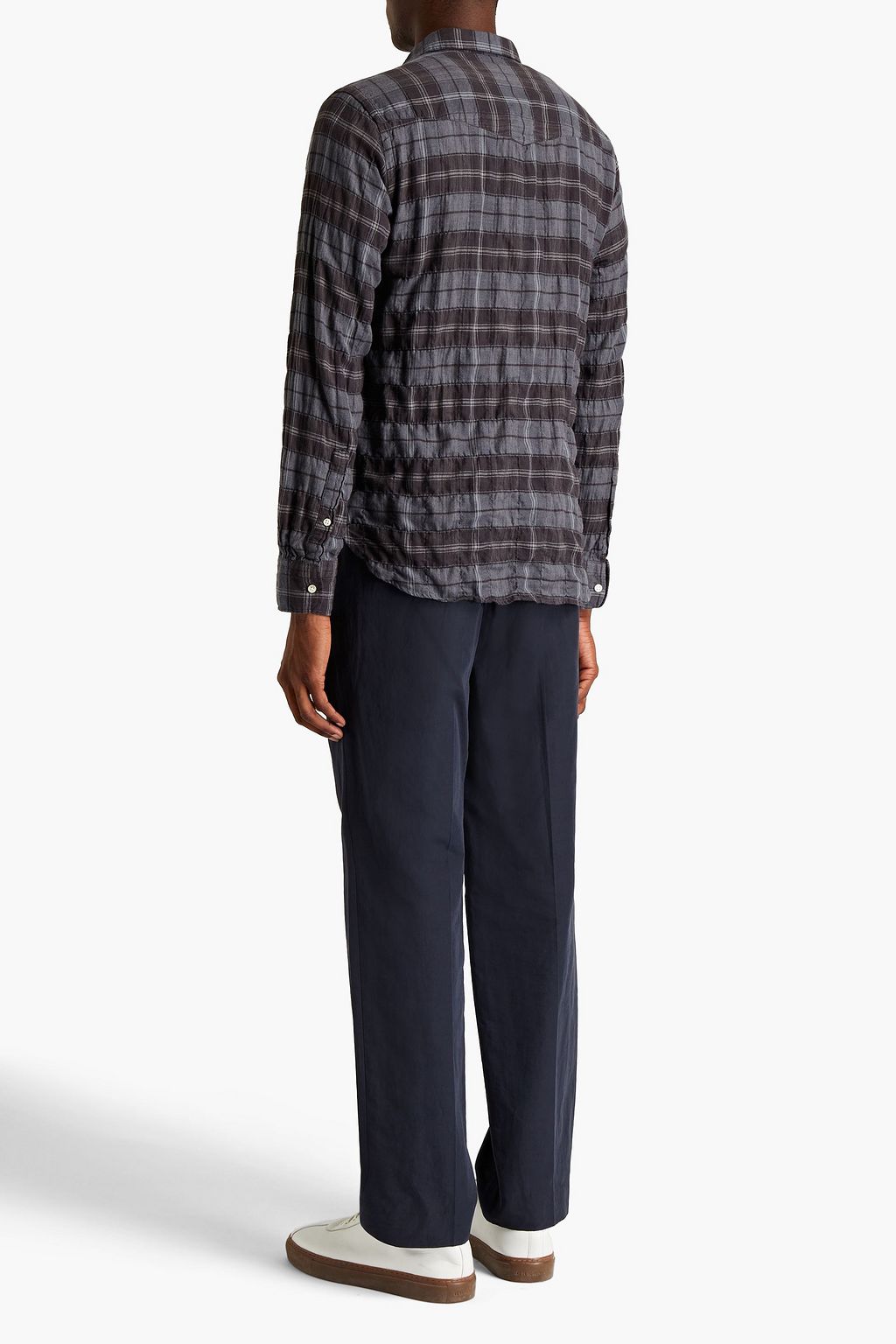 OFFICINE GÉNÉRALE Checked herringbone cotton-blend shirt