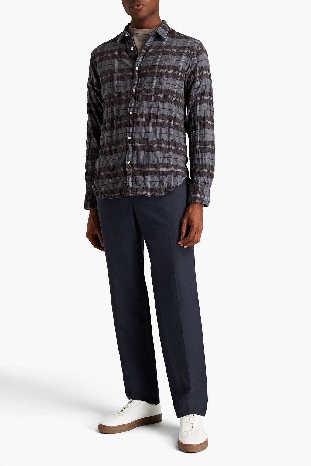 OFFICINE GÉNÉRALE Checked herringbone cotton-blend shirt