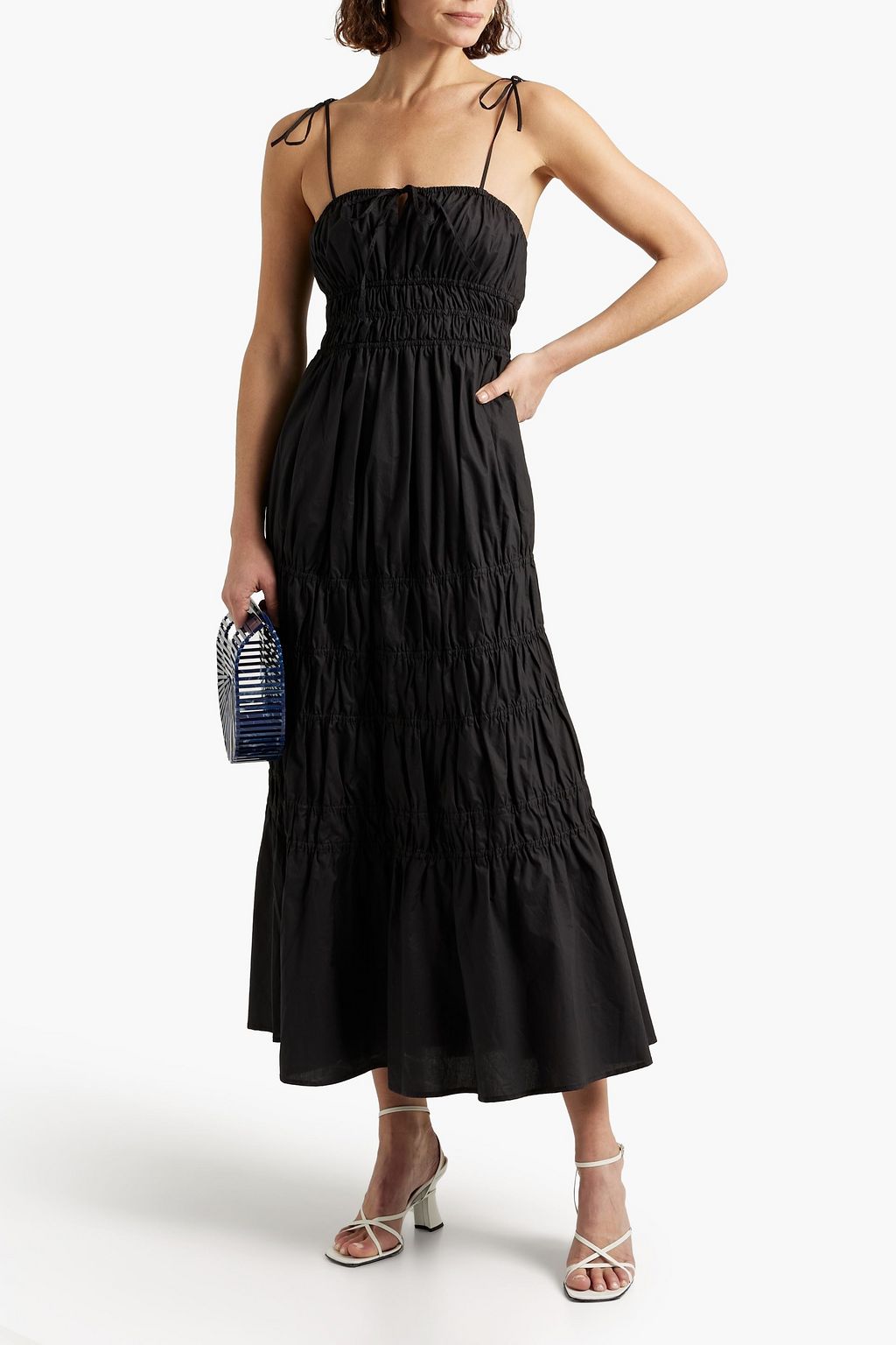 NICHOLAS Shirred ramie maxi dress