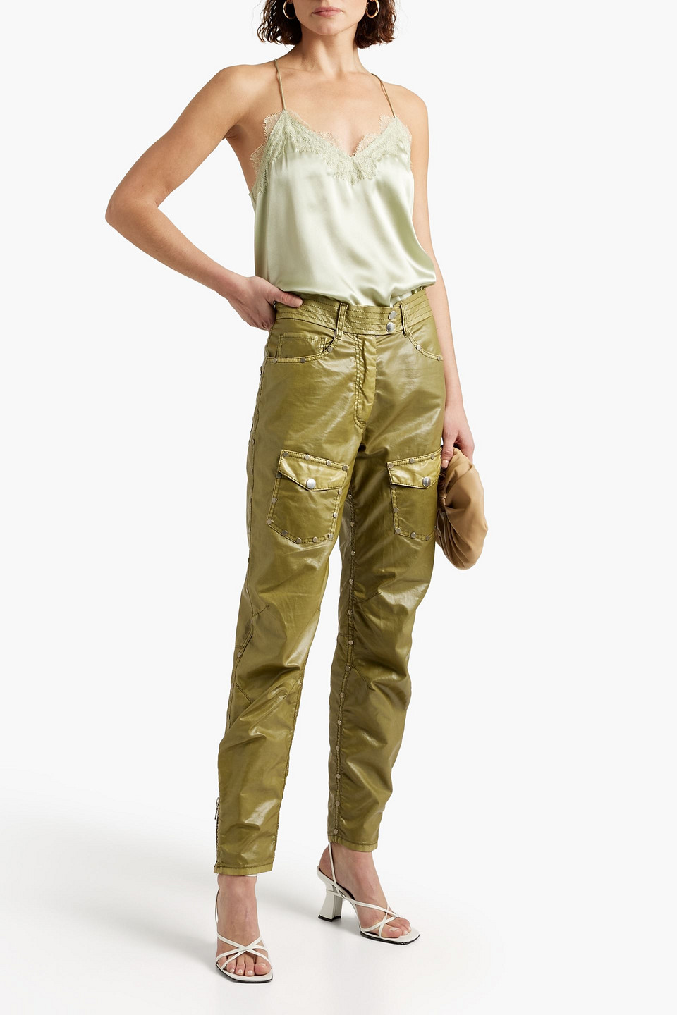Cami Nyc Lace-trimmed Silk-satin Camisole In Light Green