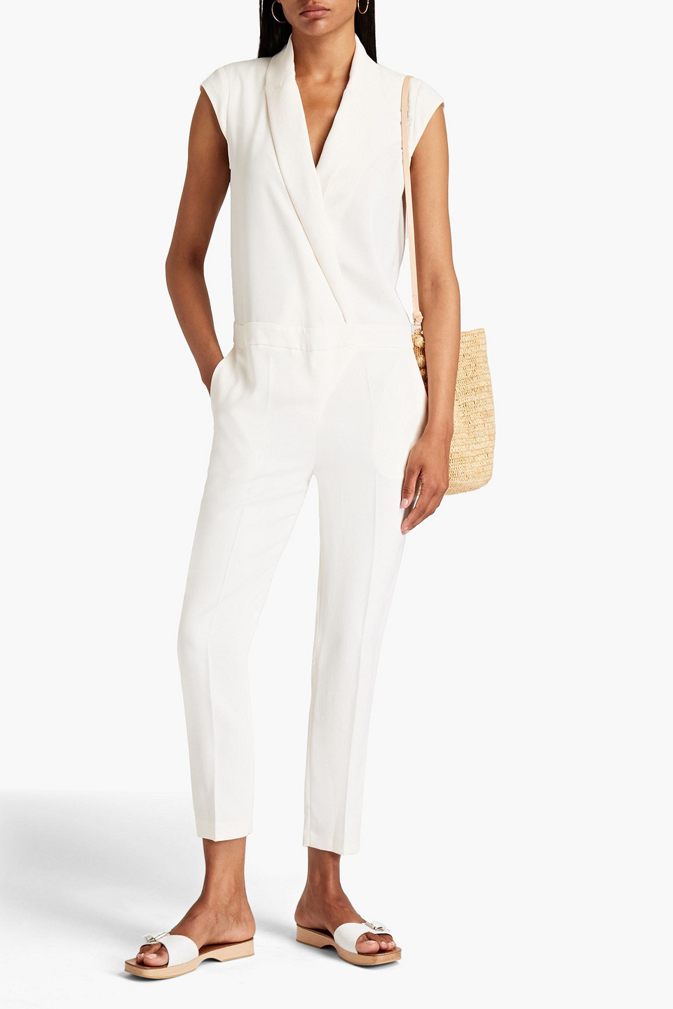Ba&sh Treena Wrap-effect Cropped Woven Jumpsuit In Ecru
