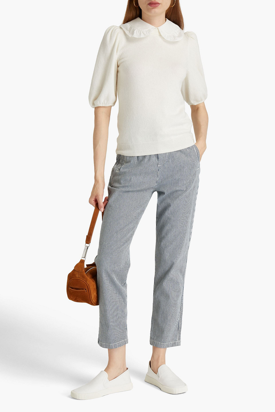 Ba&sh Swim Poplin-trimmed Wool, Cotton And Cashmere-blend Sweater In Ivory