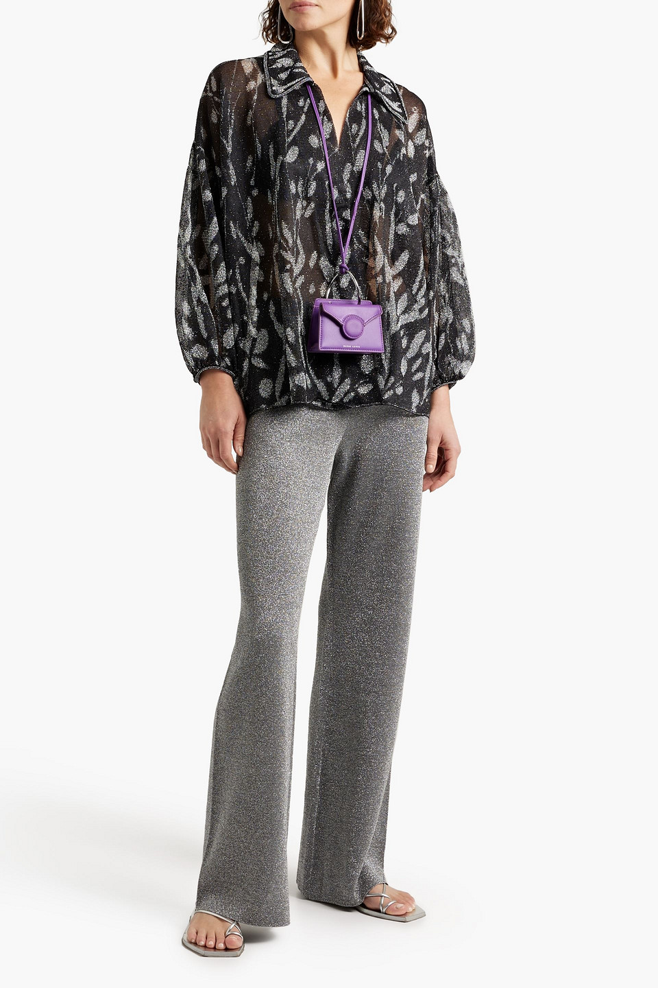 Missoni Metallic Crochet-knit Shirt In Black