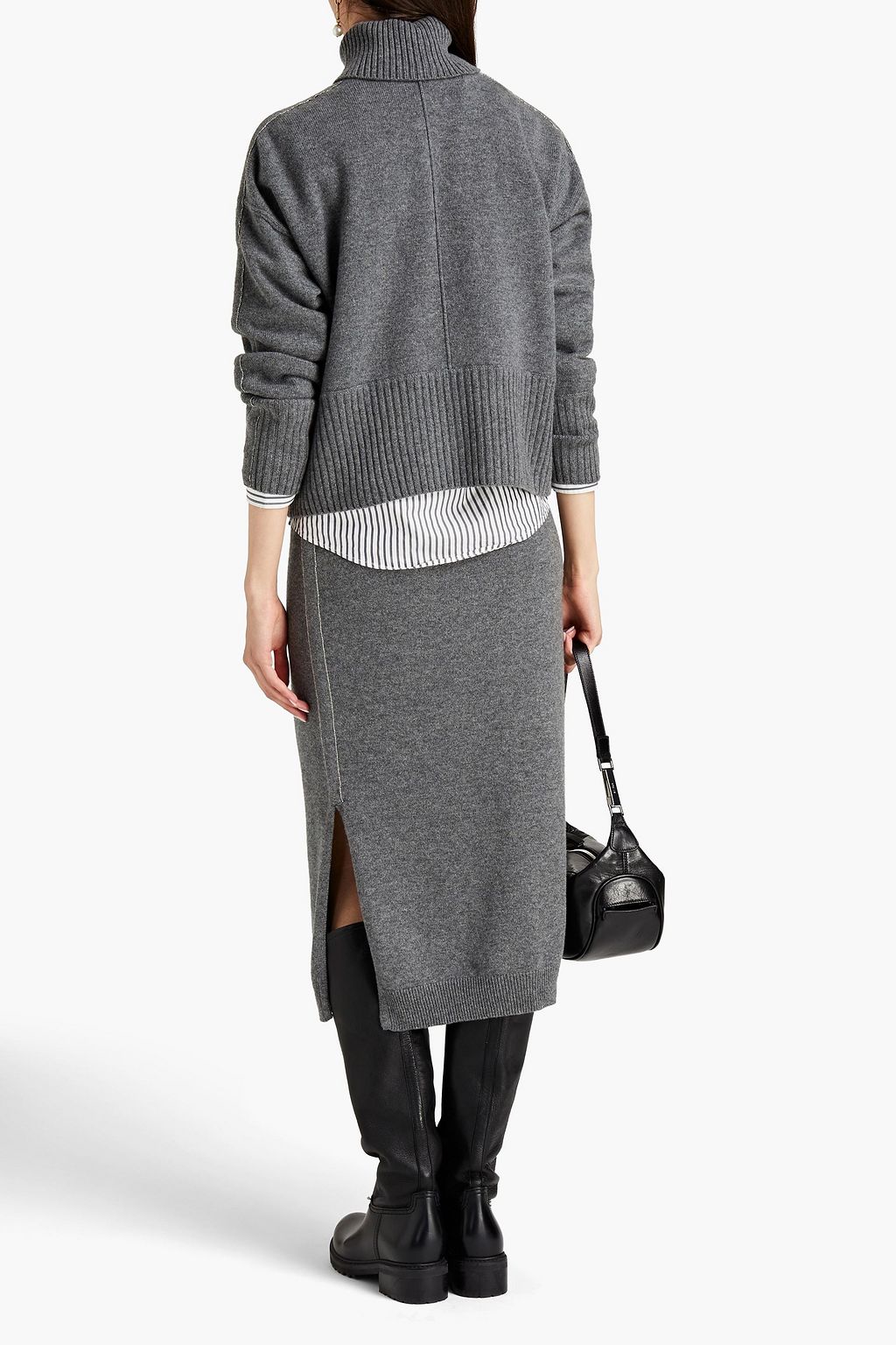 N.PEAL Bead-embellished cashmere midi skirt