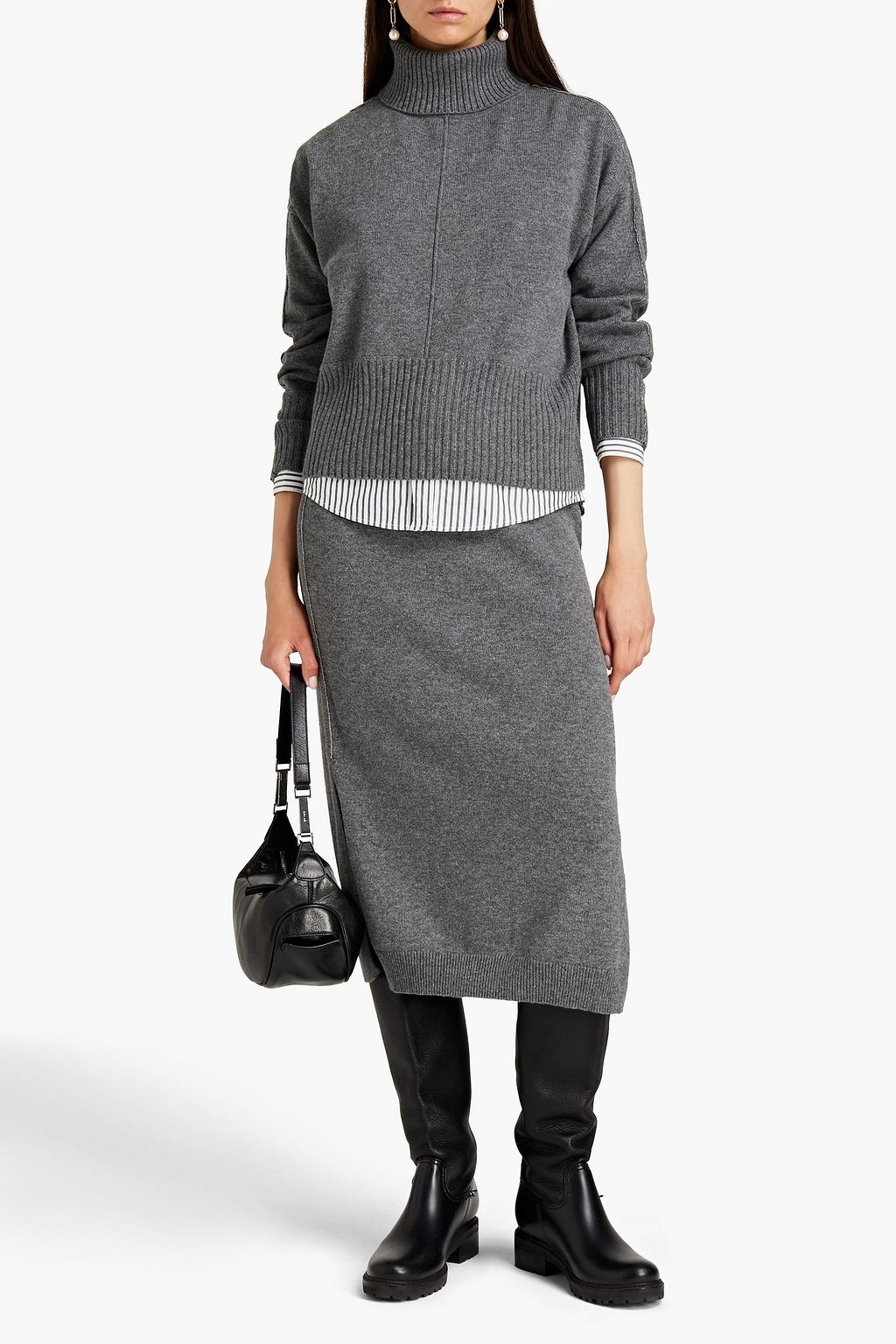 N.PEAL Bead-embellished cashmere midi skirt