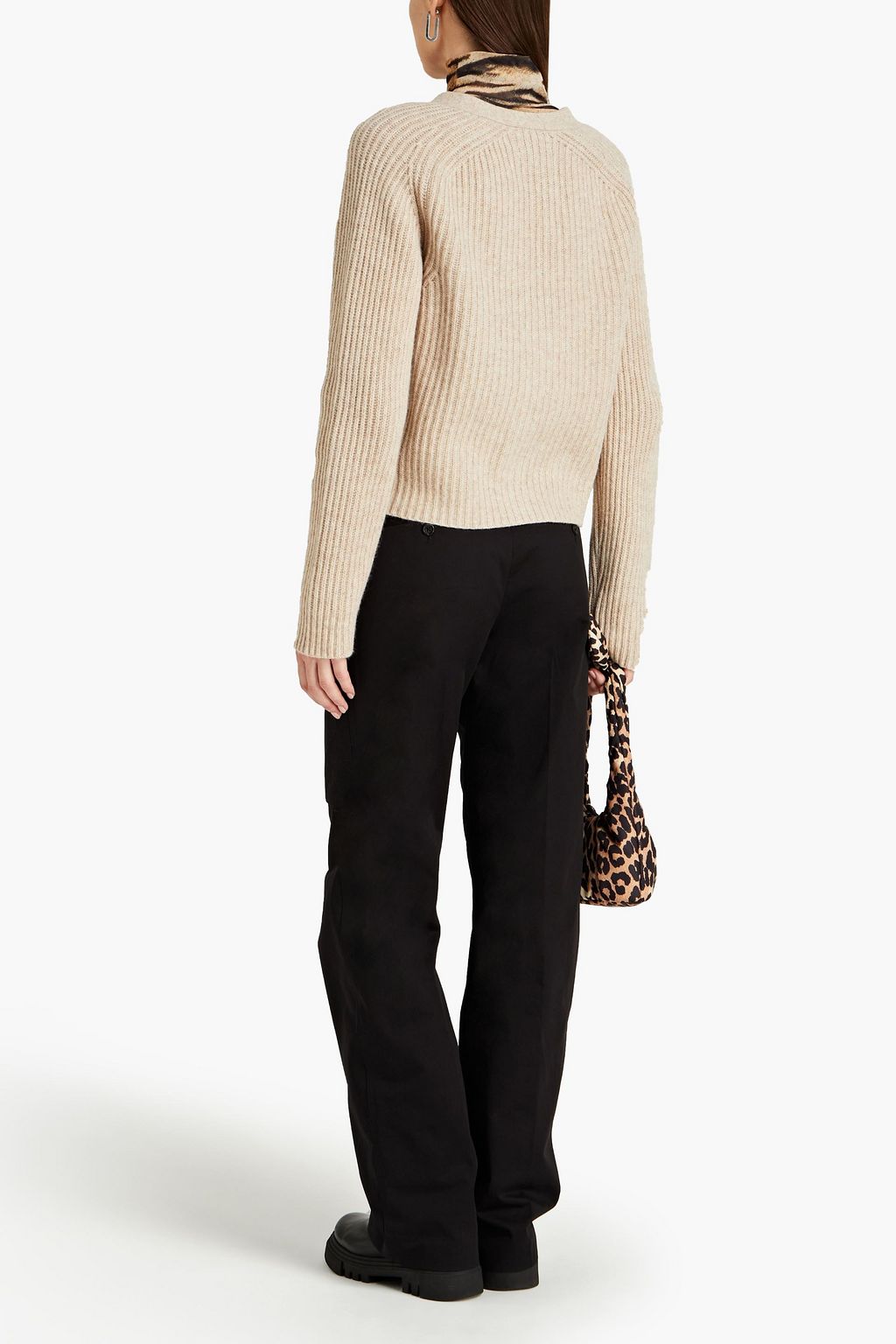 GANNI Ribbed mélange wool-blend cardigan