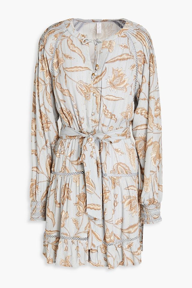Amyris Emine gathered floral-print crepon mini dress