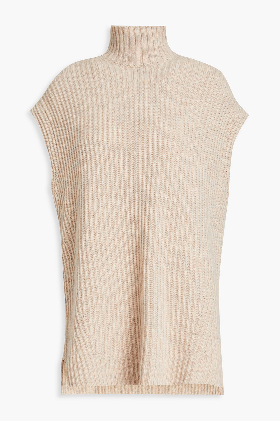 Ganni Ribbed Recycled Wool-blend Turtleneck Vest In Beige