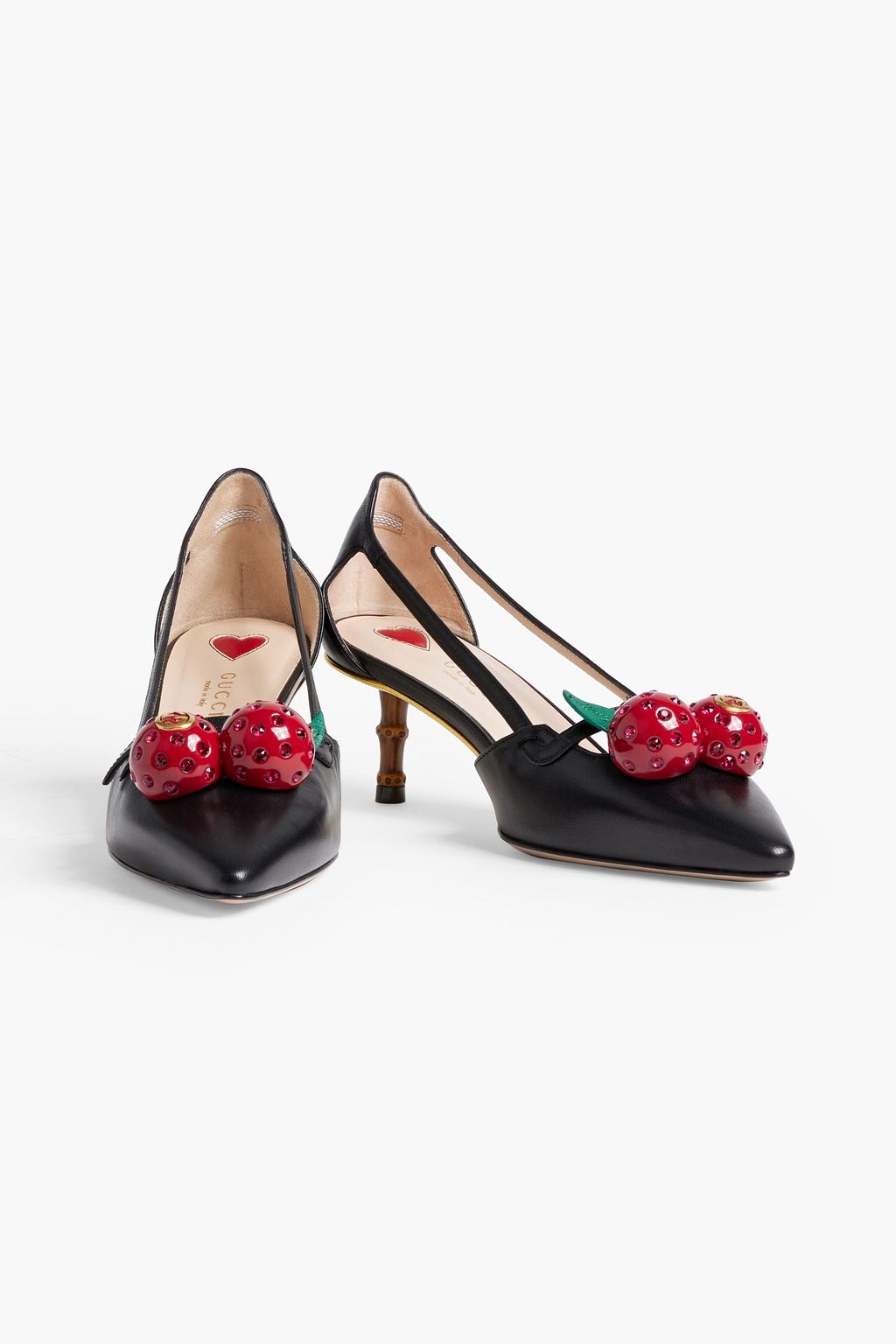 GUCCI Cutout embellished leather pumps