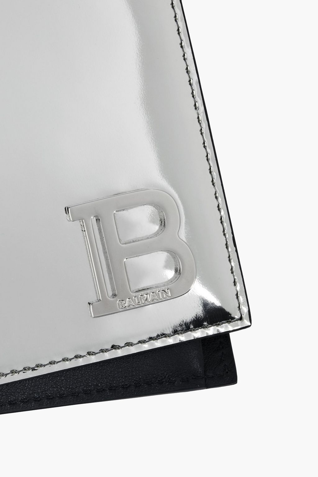 BALMAIN Logo-appliquéd mirrored-leather wallet