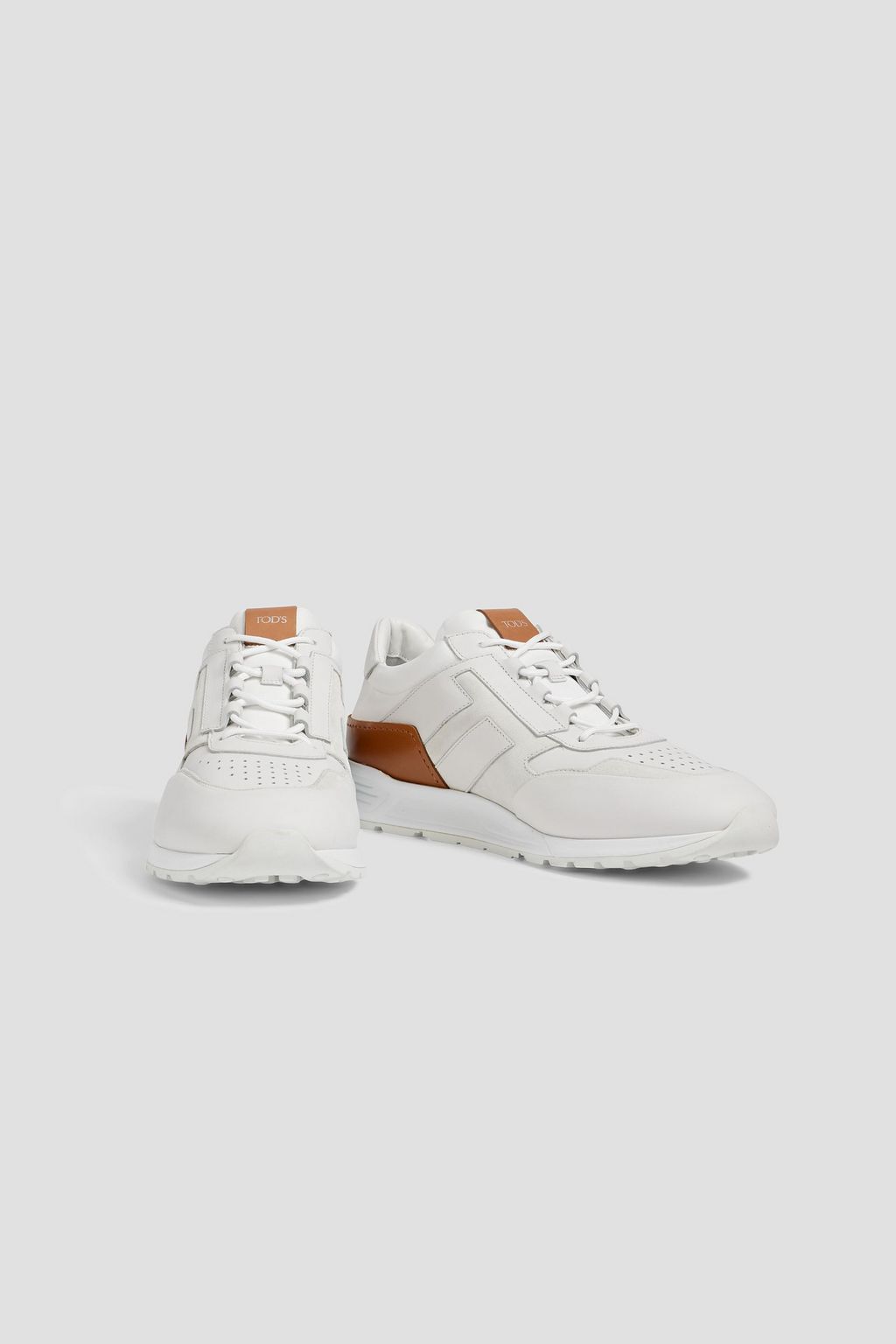 TOD'S Canvas-trimmed perforated suede and leather sneakers