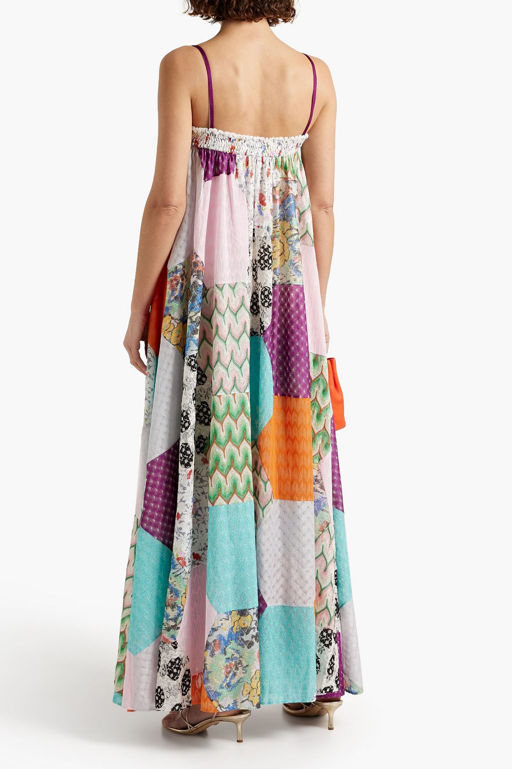 MISSONI Patchwork-effect metallic crochet-knit maxi dress
