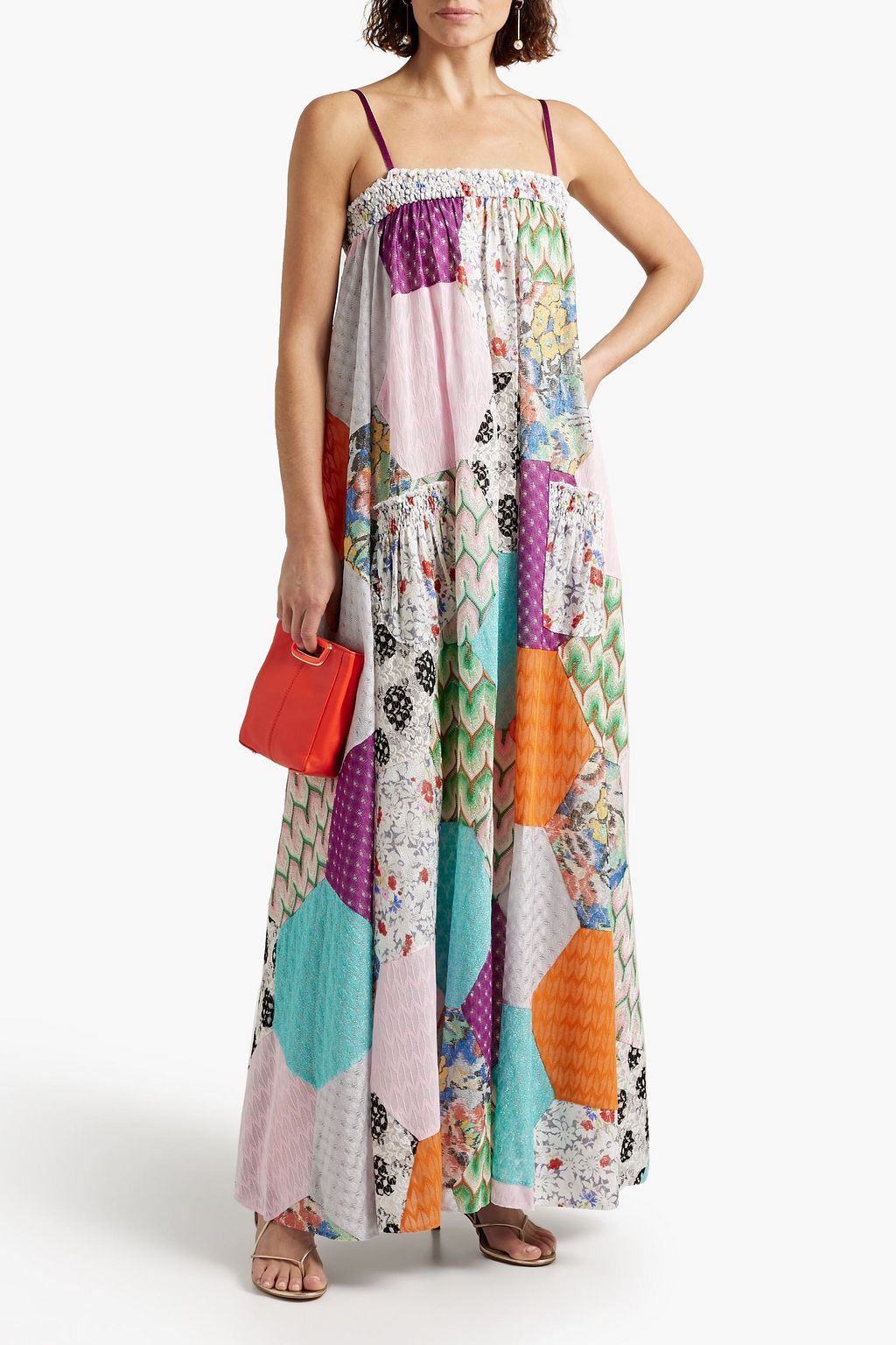 MISSONI Patchwork-effect metallic crochet-knit maxi dress
