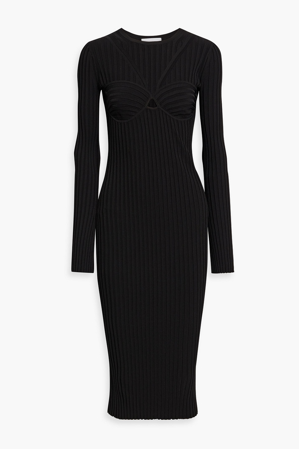 helmut lang - cutout ribbed jersey midi dress - black - xxs