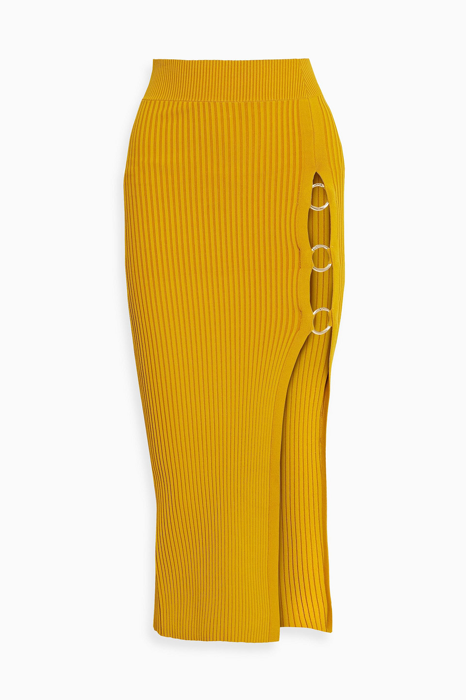 nicholas - embellished ribbed-knit midi skirt - yellow - s