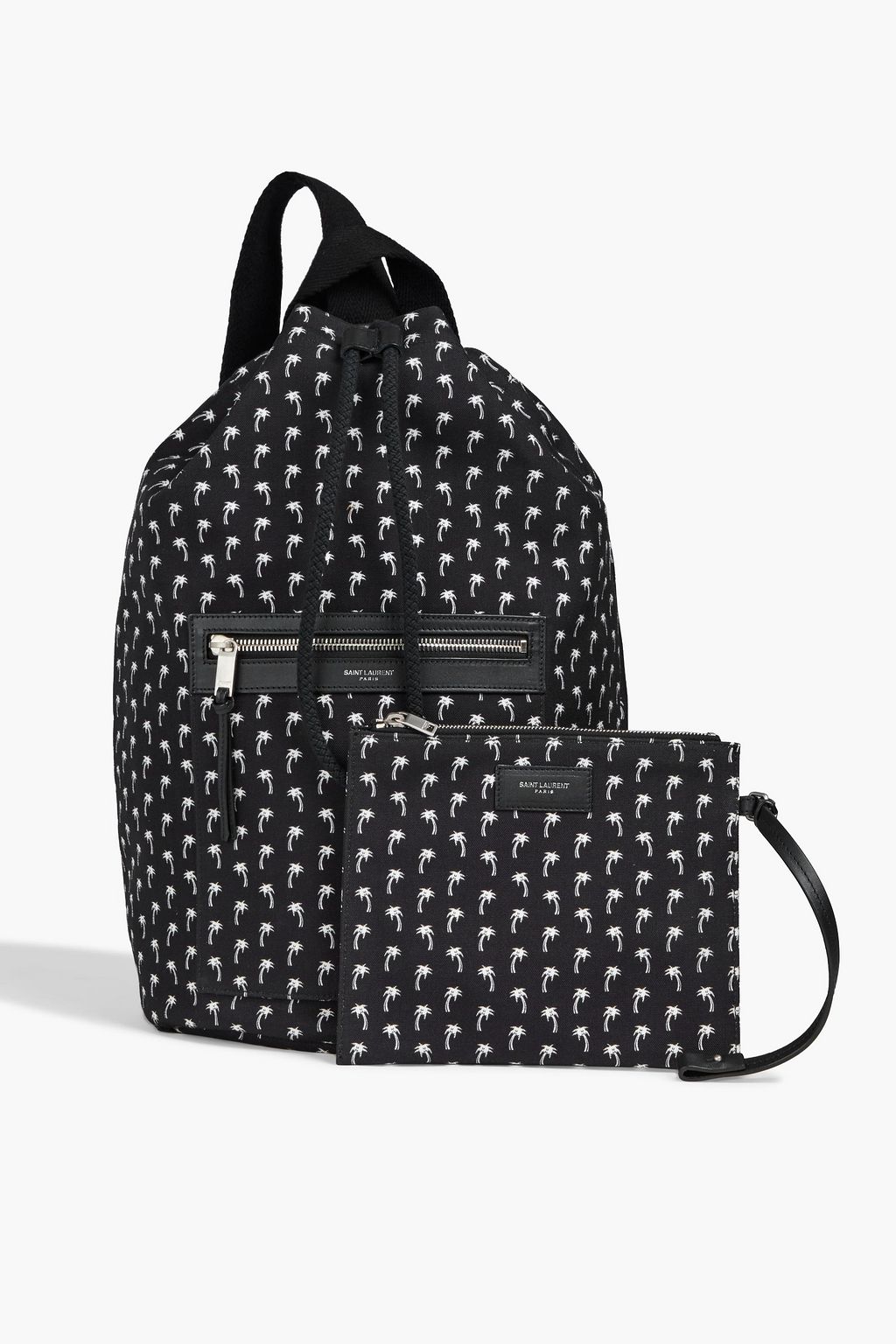 SAINT LAURENT Bedruckter Rucksack aus Canvas mit Lederbesatz