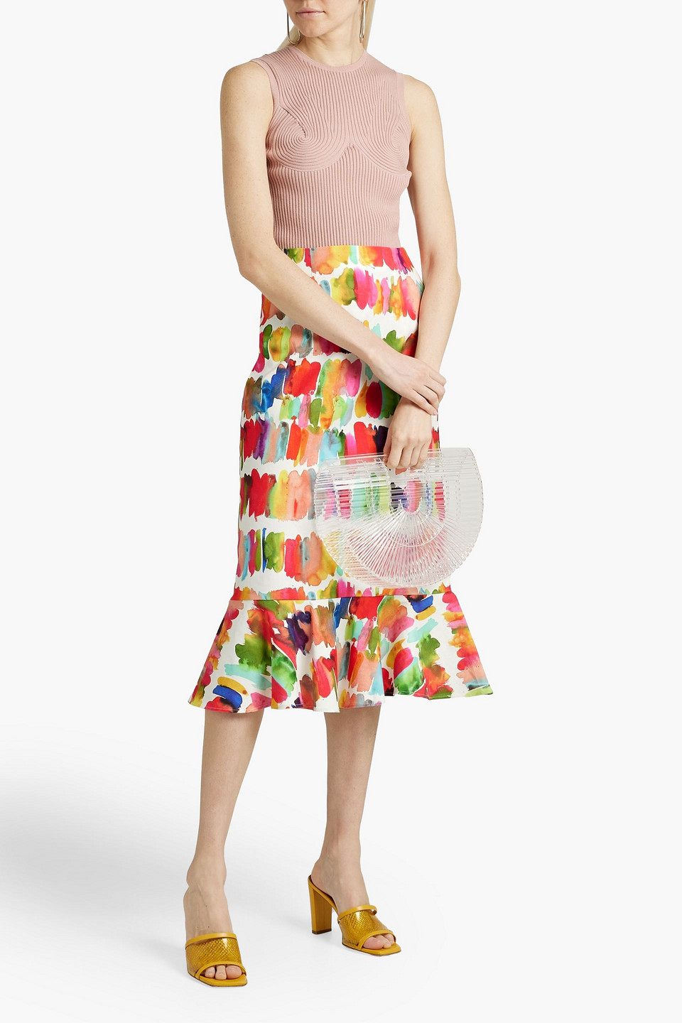 Rhode Sawyer Fluted Linen-blend Midi  Skirt In Multicolor