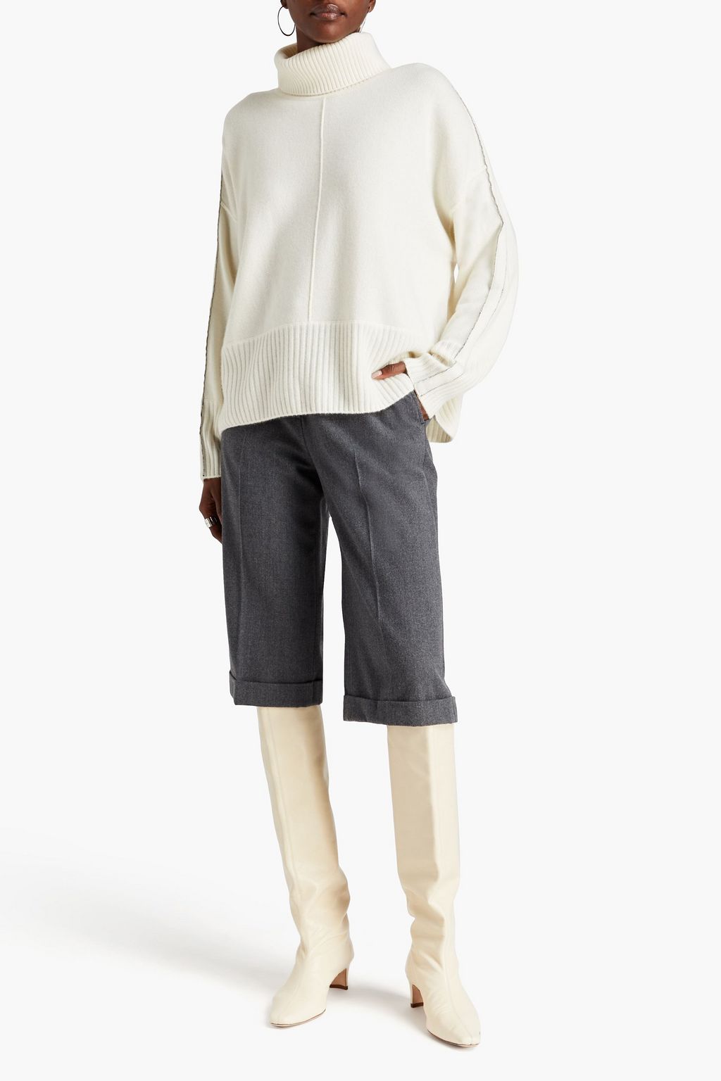 N.PEAL Bead-embellished cashmere turtleneck sweater