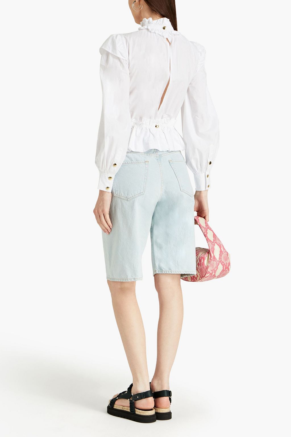 GANNI Ruffle trimmed organic cotton-poplin shirt | THE OUTNET