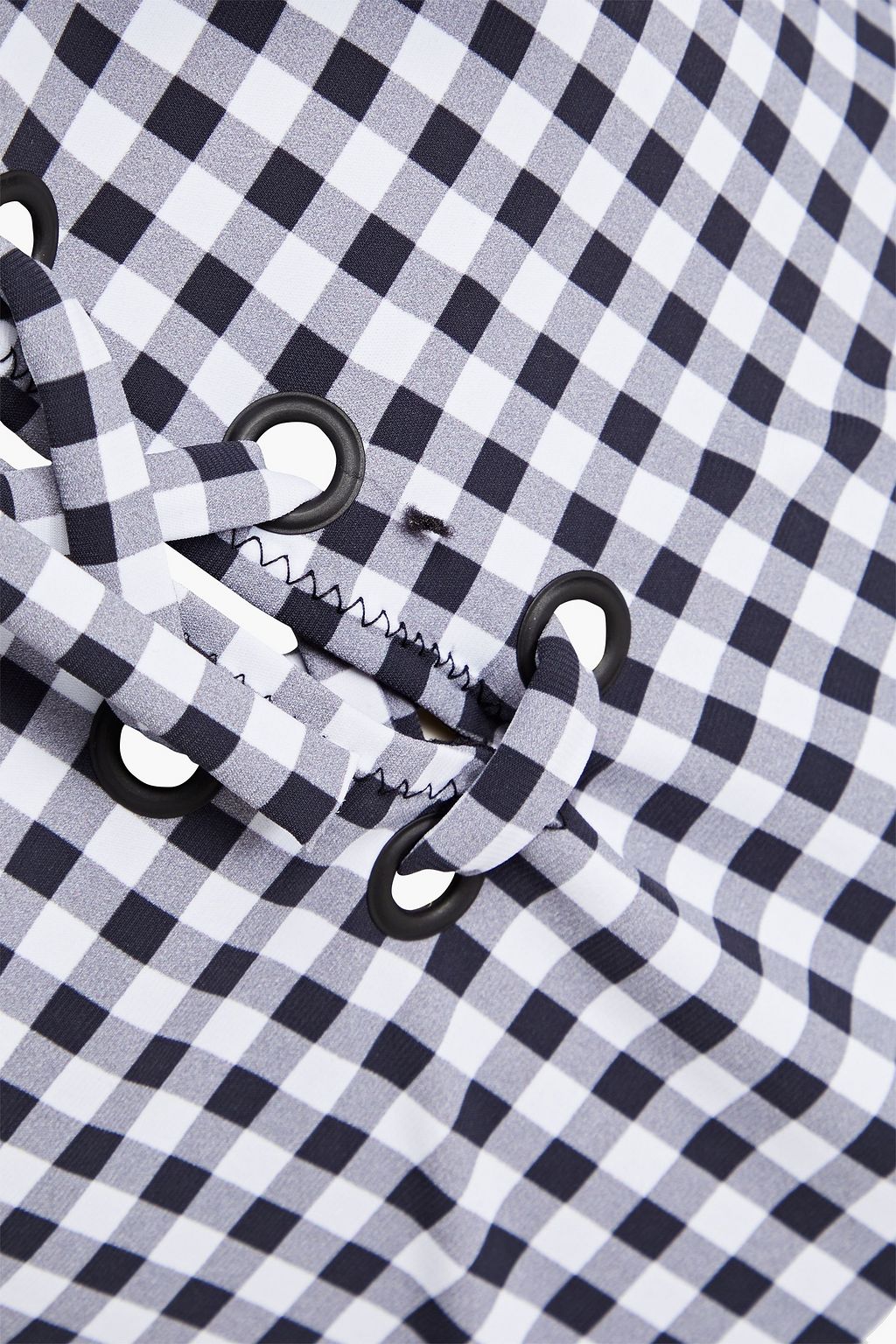 GANNI Lace-up gingham swimsuit