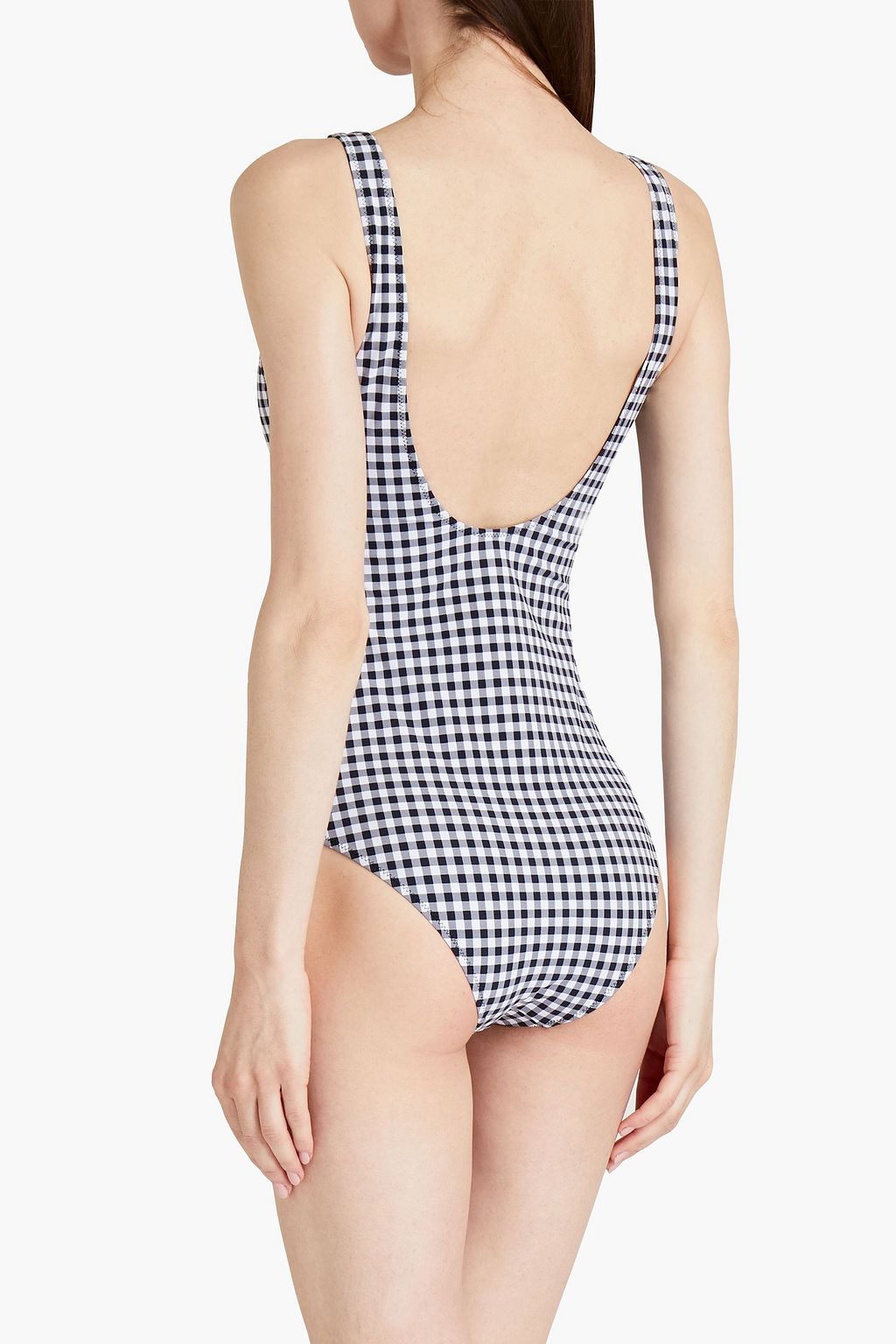 GANNI Lace-up gingham swimsuit