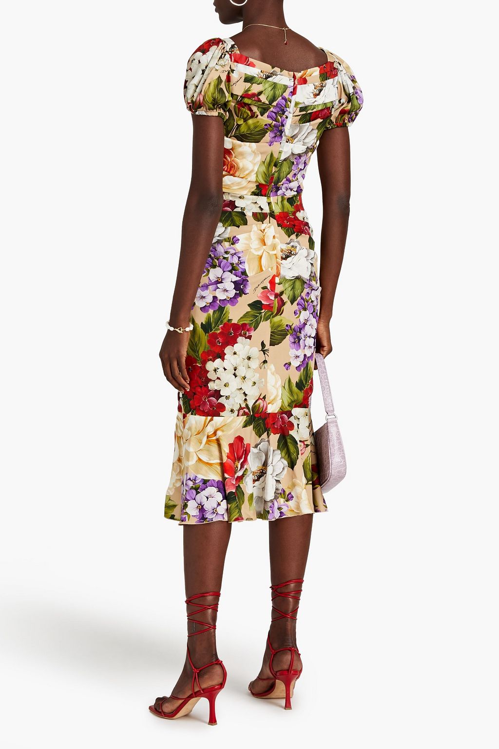 DOLCE&GABBANA Midikleid aus Crêpe aus Stretch-Seide mit floralem Print