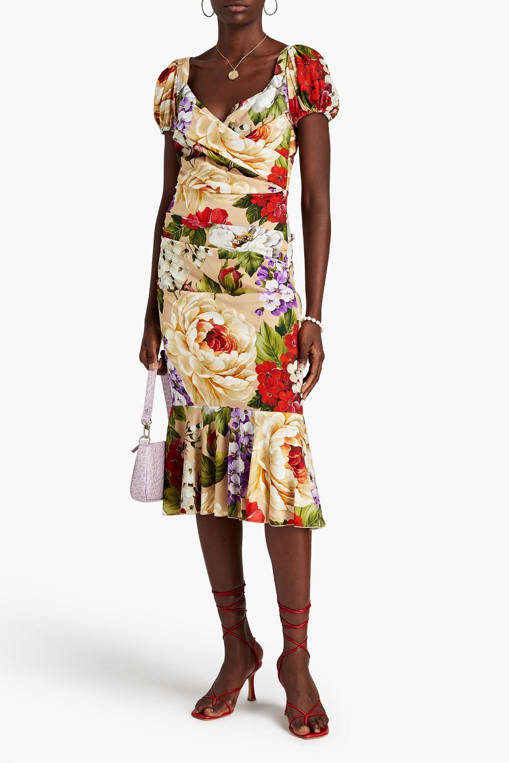 DOLCE&GABBANA Midikleid aus Crêpe aus Stretch-Seide mit floralem Print