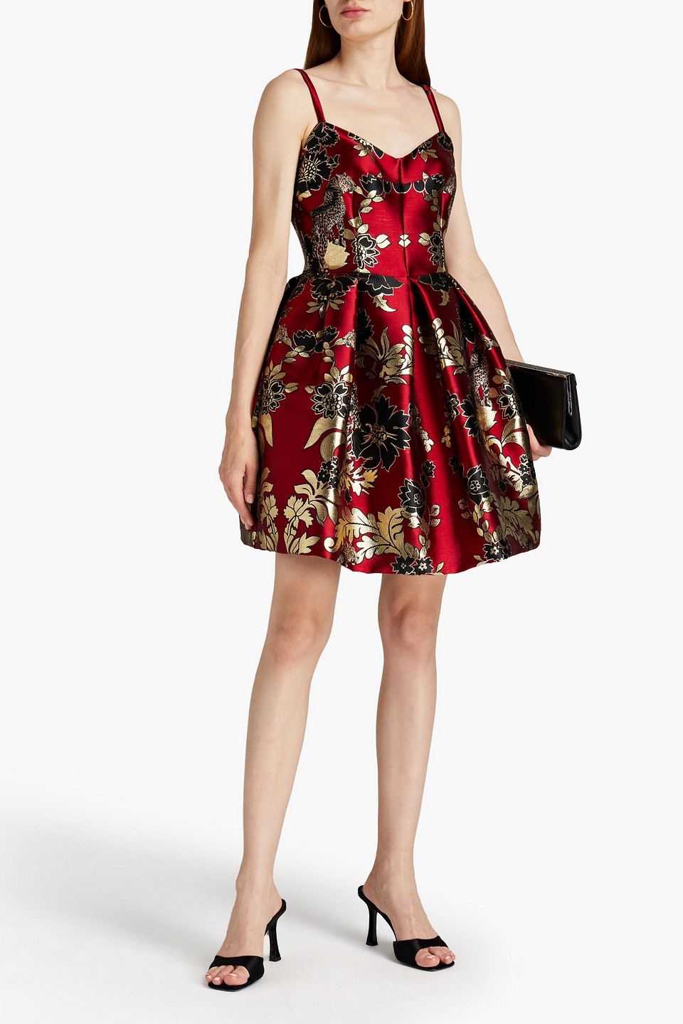 Dolce & Gabbana Pleated Brocade Mini Dress In Red | ModeSens