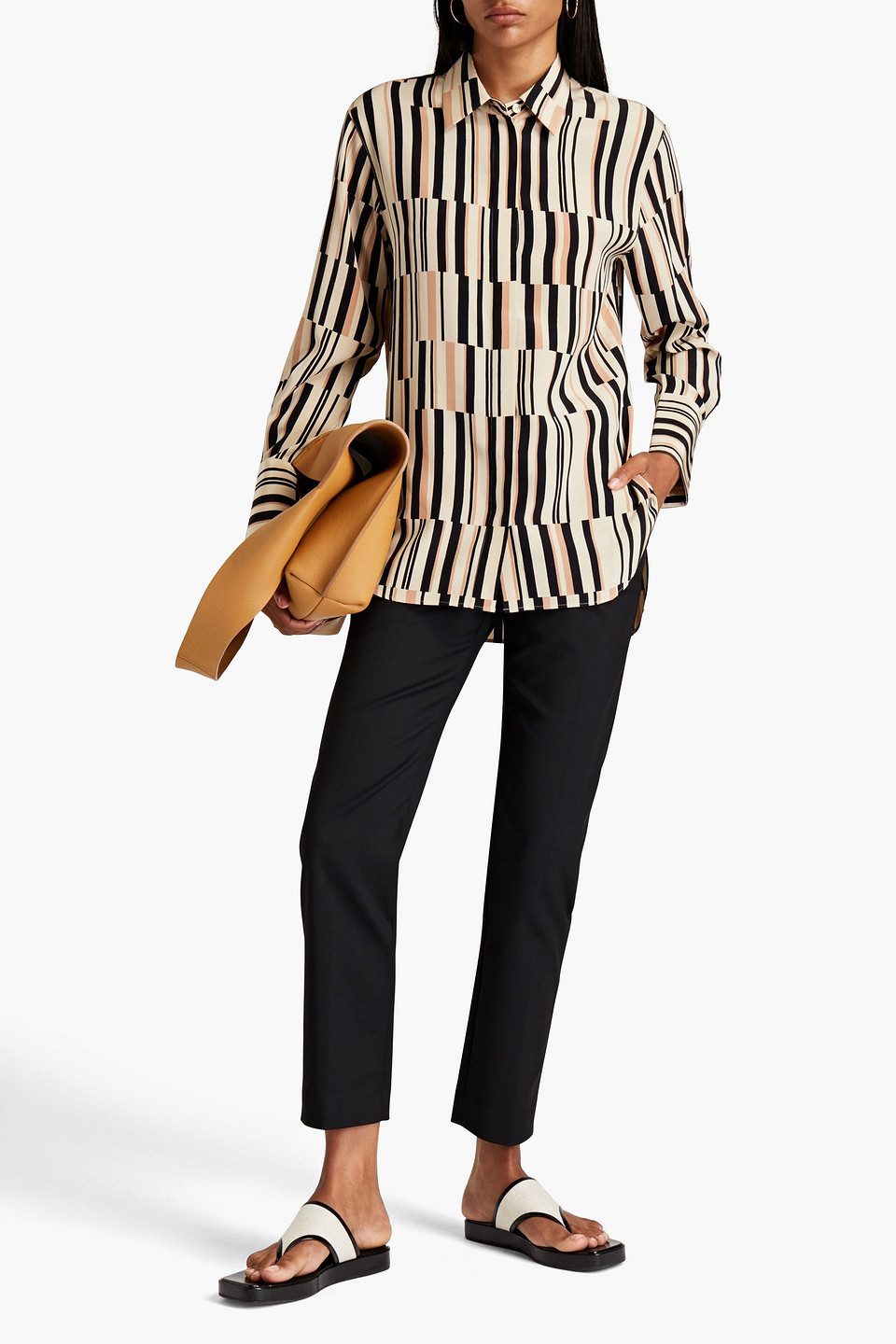 Joseph Striped Silk Crepe De Chine Shirt In Beige