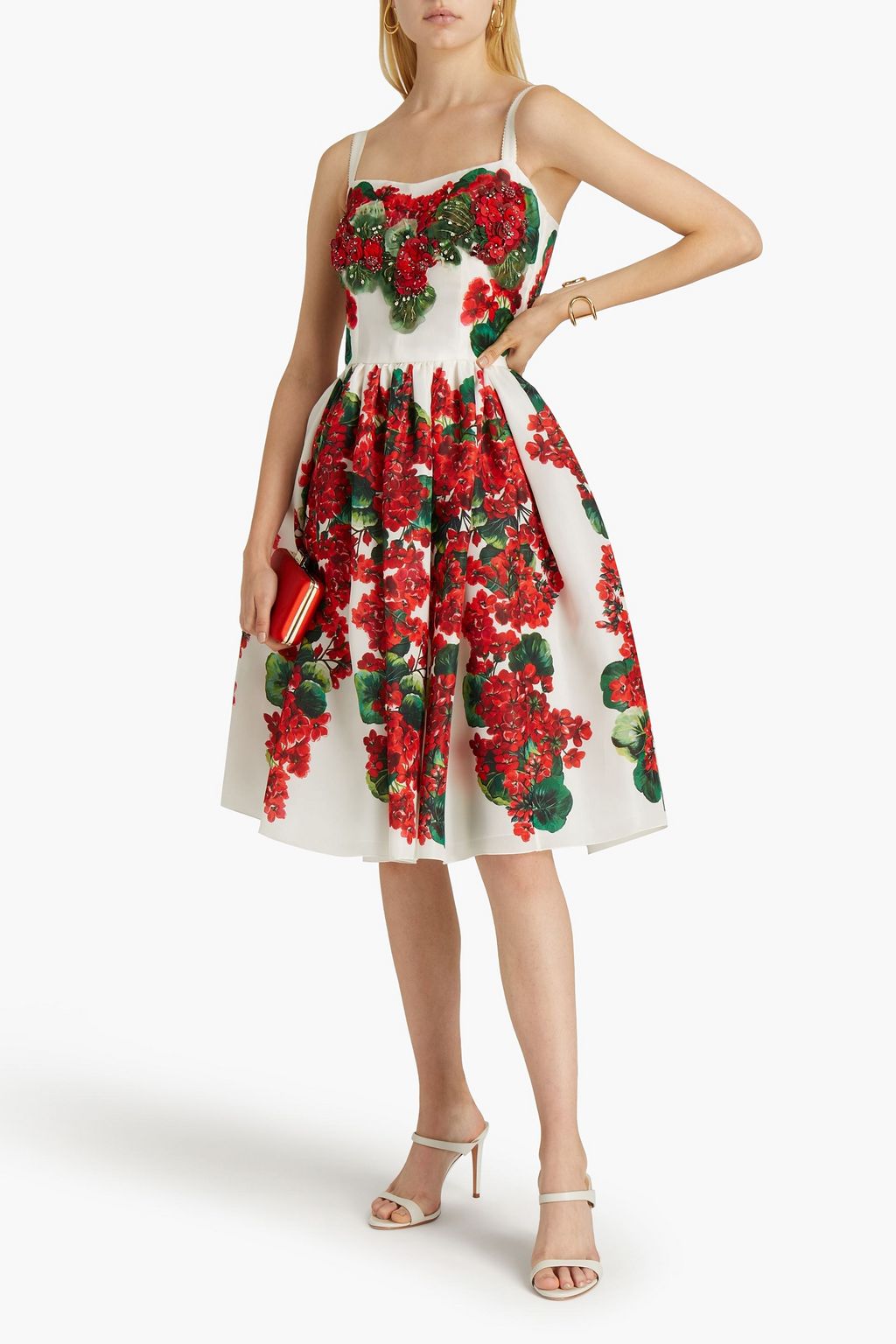 DOLCE&GABBANA Embellished floral-print silk-organza dress