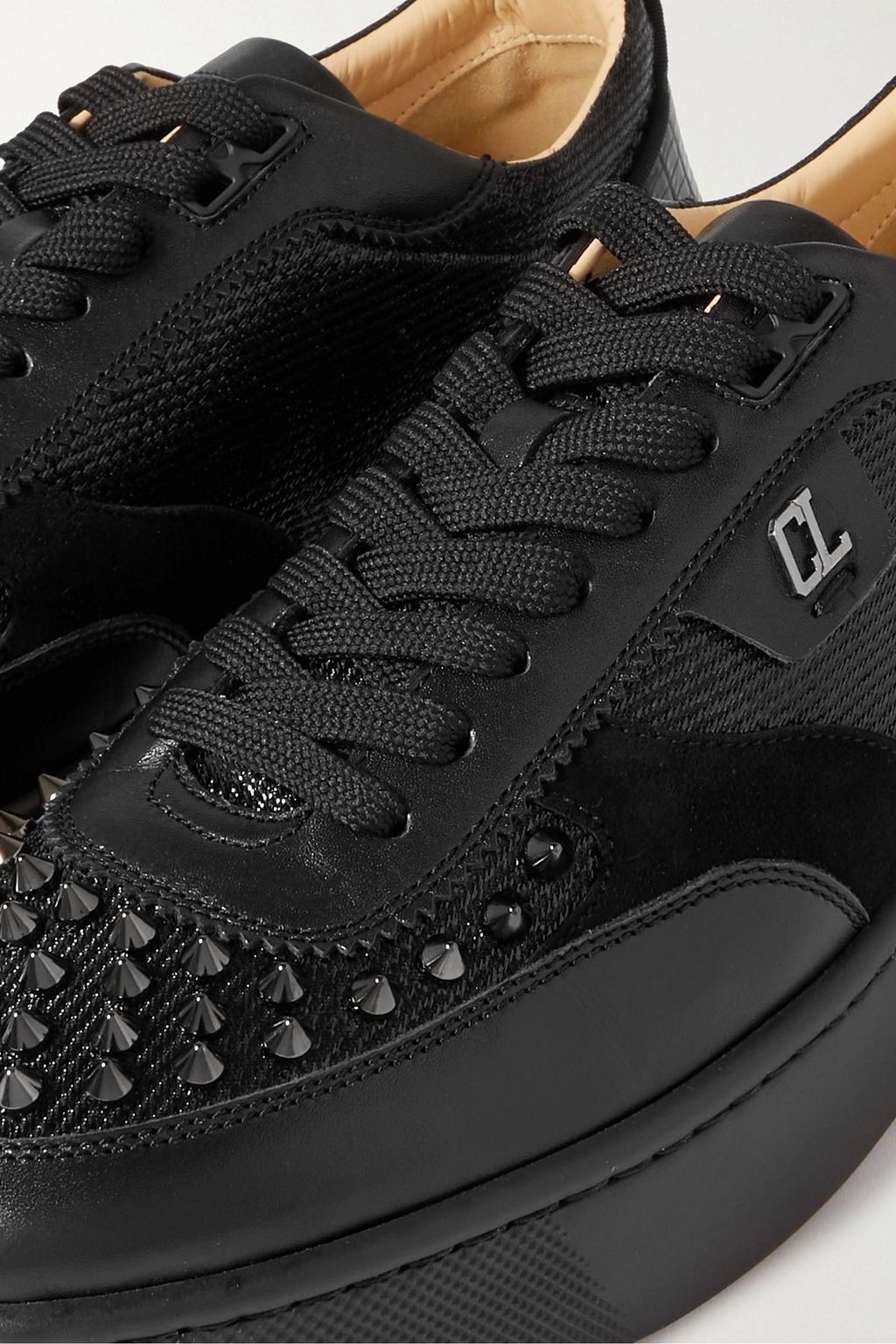 CHRISTIAN LOUBOUTIN Happrui Spikes suede and leather-trimmed mesh sneakers