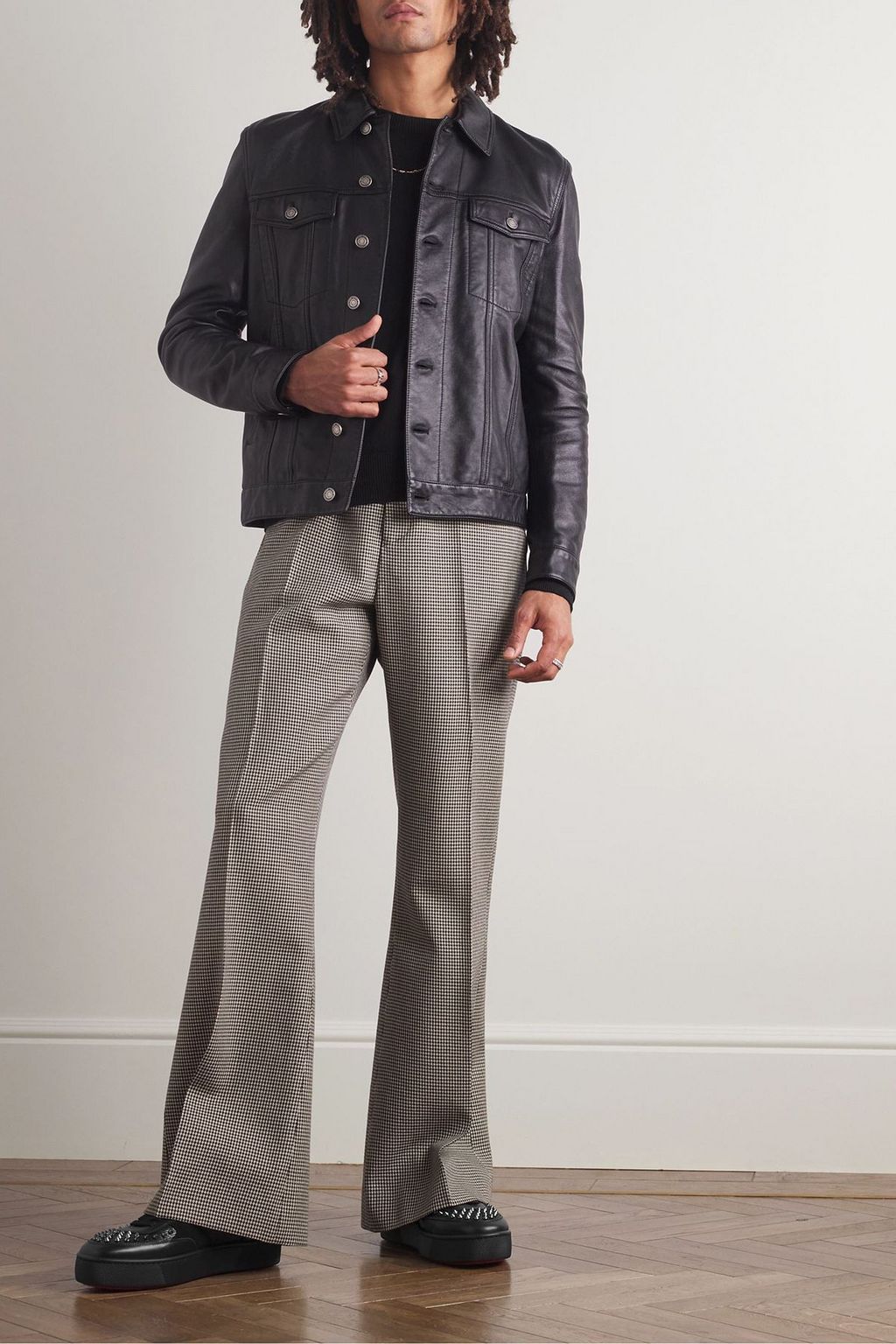 CHRISTIAN LOUBOUTIN Happrui Spikes suede and leather-trimmed mesh sneakers