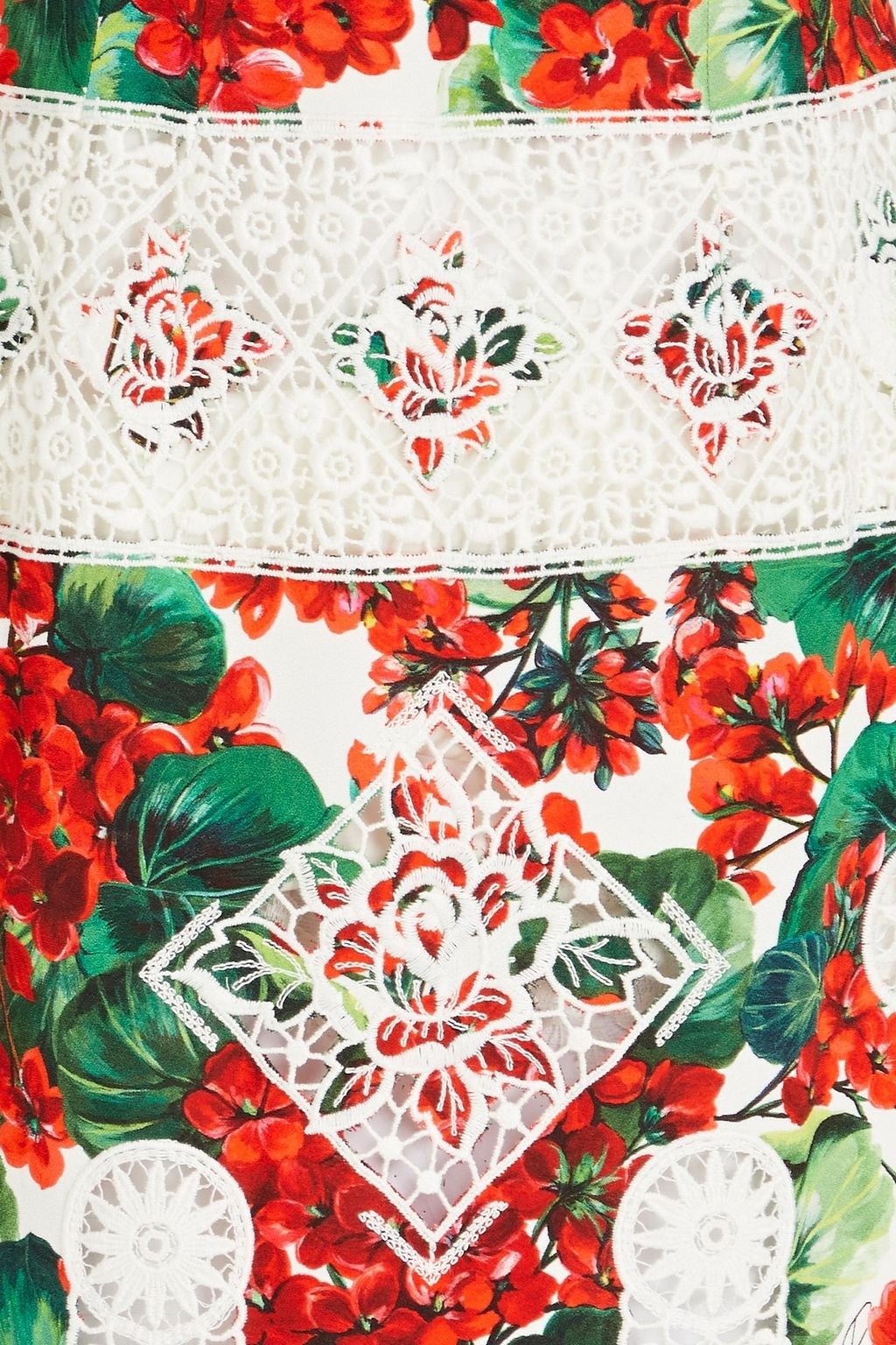 DOLCE&GABBANA Gathered floral-print crochet-paneled crepe midi dress