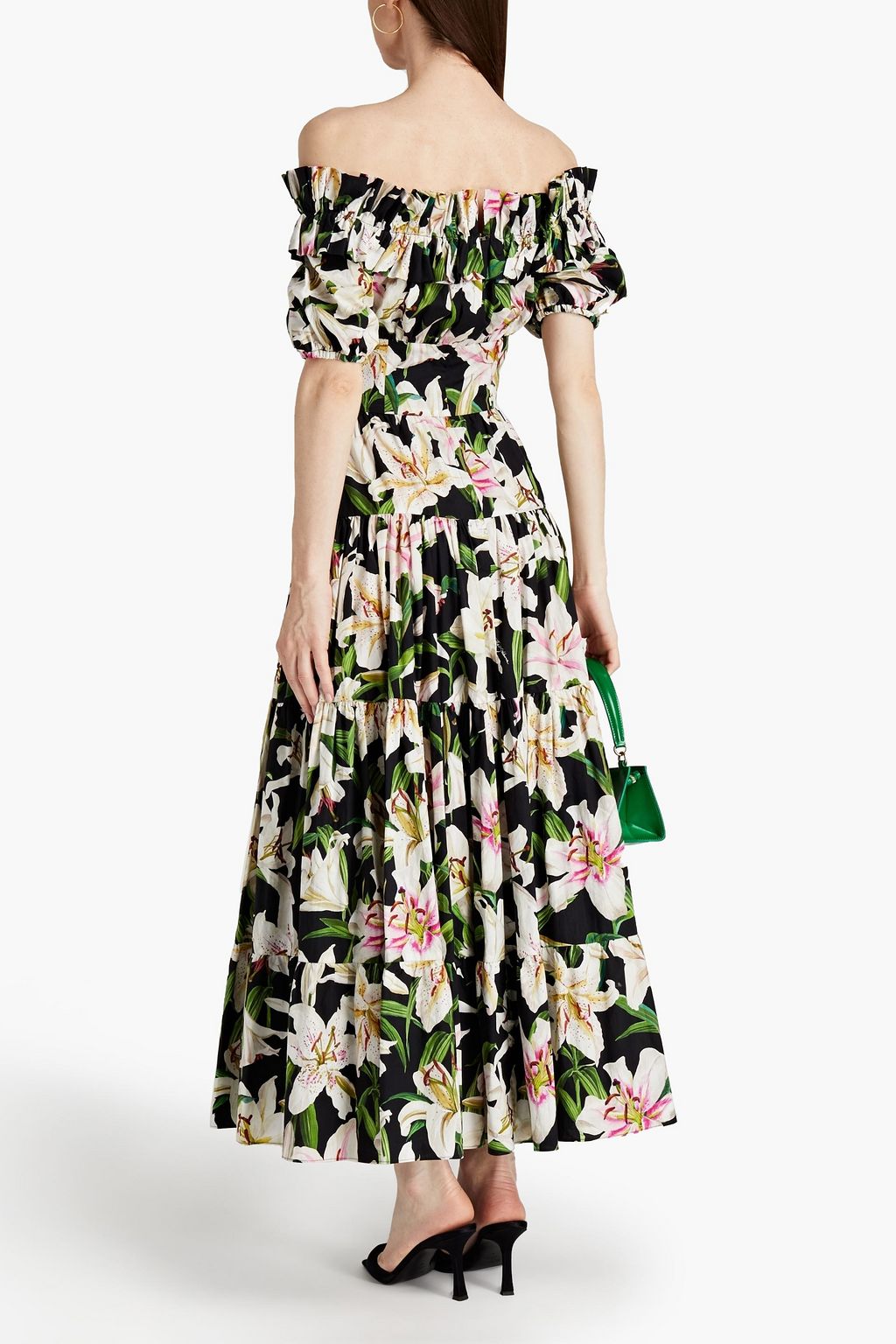 DOLCE&GABBANA Off-the-shoulder tiered floral-print cotton-poplin maxi dress