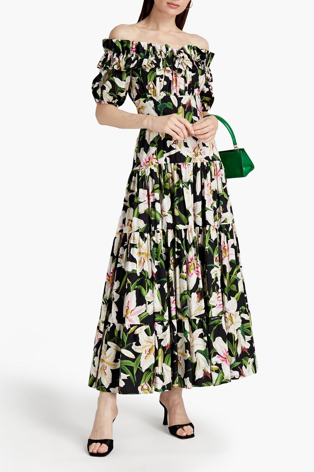 DOLCE&GABBANA Off-the-shoulder tiered floral-print cotton-poplin maxi dress