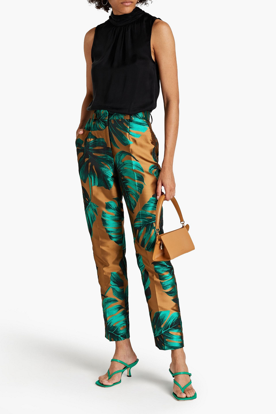 Dolce & Gabbana Satin-jacquard Straight-leg Trousers In Green