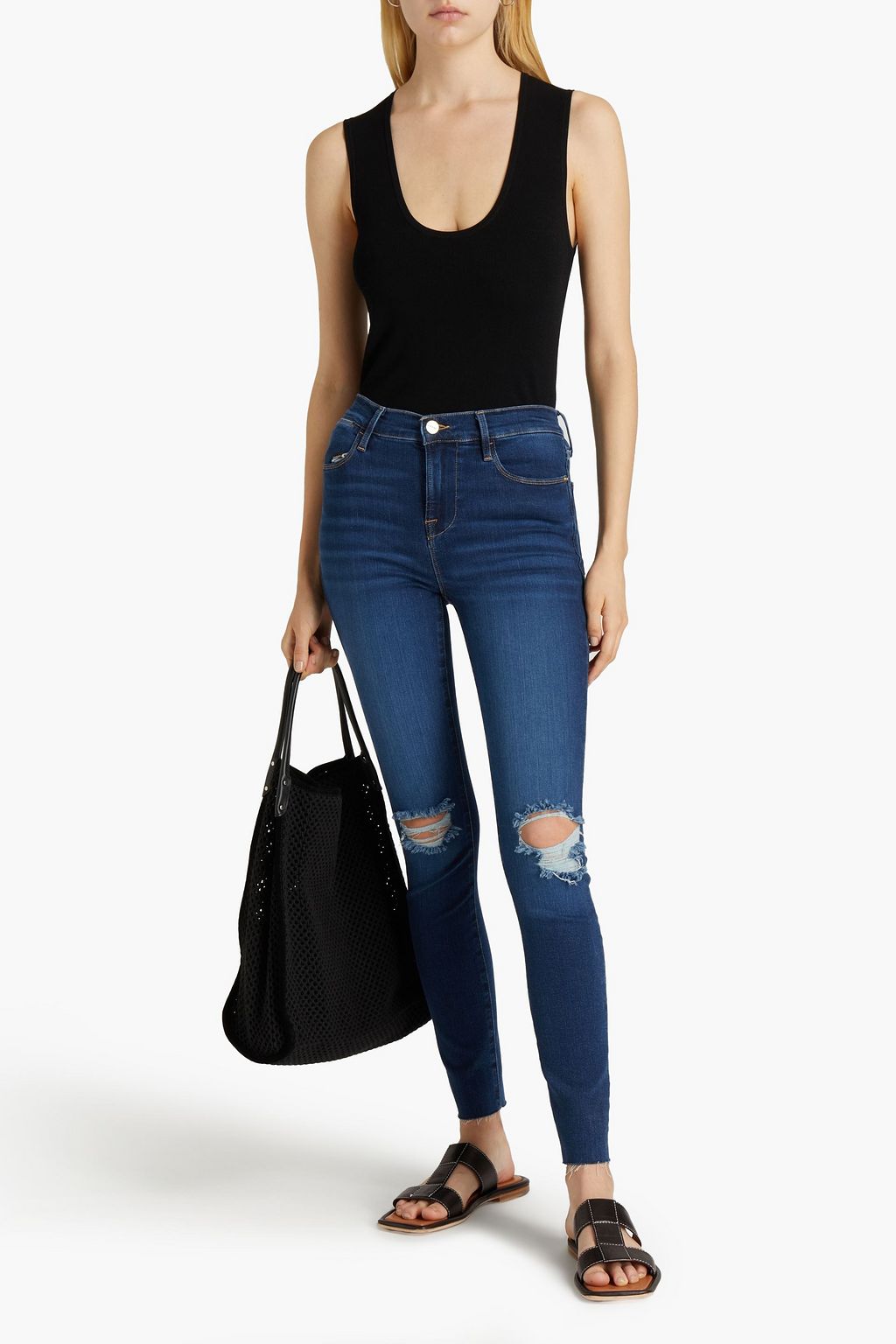 FRAME Le High Skinny distressed high-rise skinny jeans