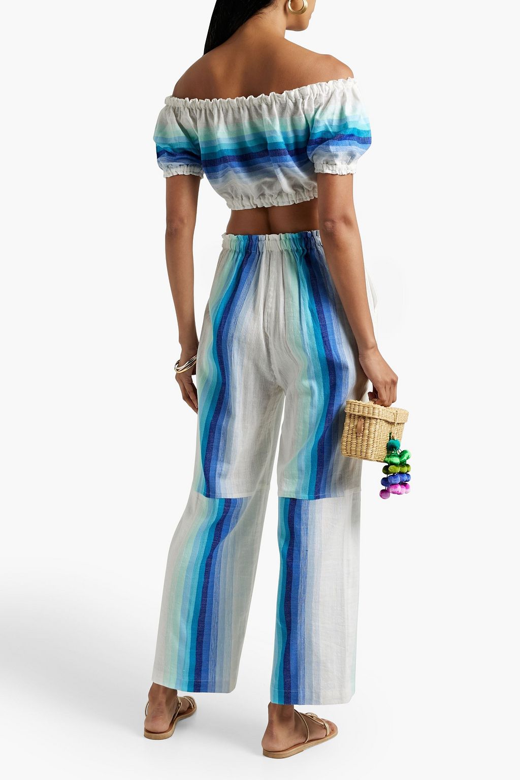 LEMLEM Teref cropped off-the-shoulder striped cotton-blend gauze top