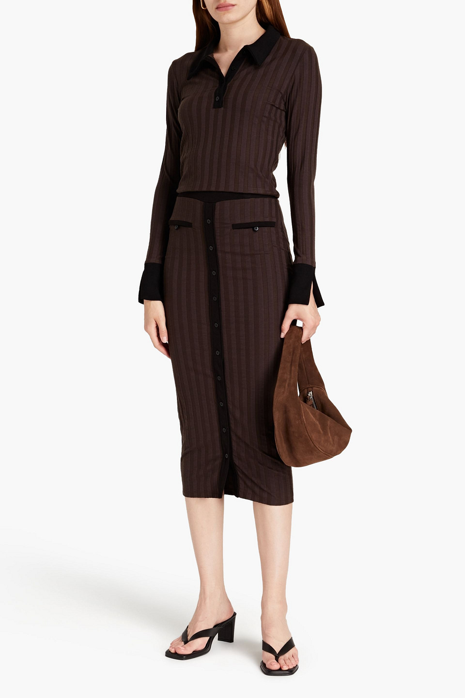 Jonathan Simkhai Ribbed Stretch-tencel Jersey Top In Brown