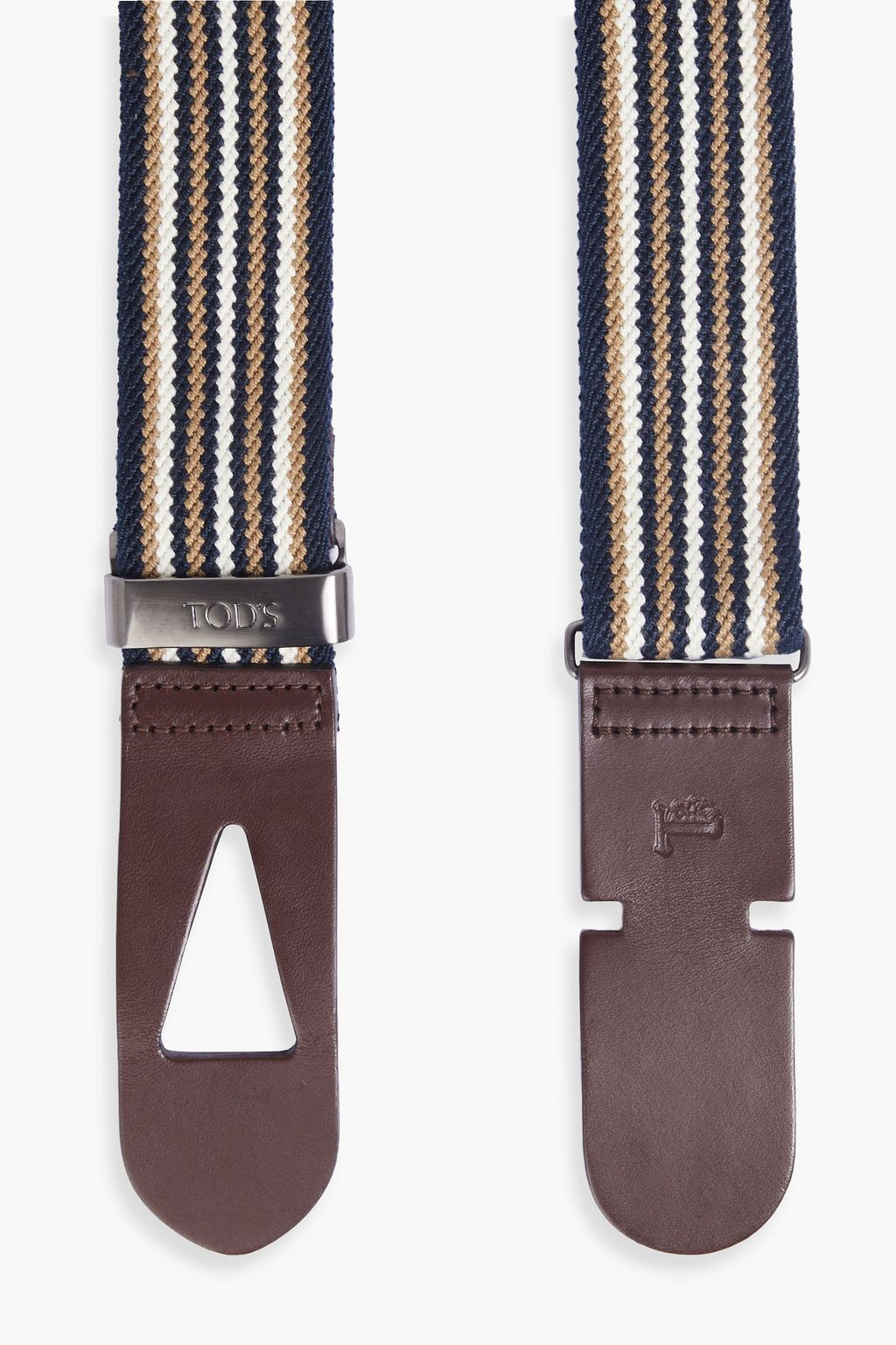 TOD'S Leather-trimmed striped canvas belt