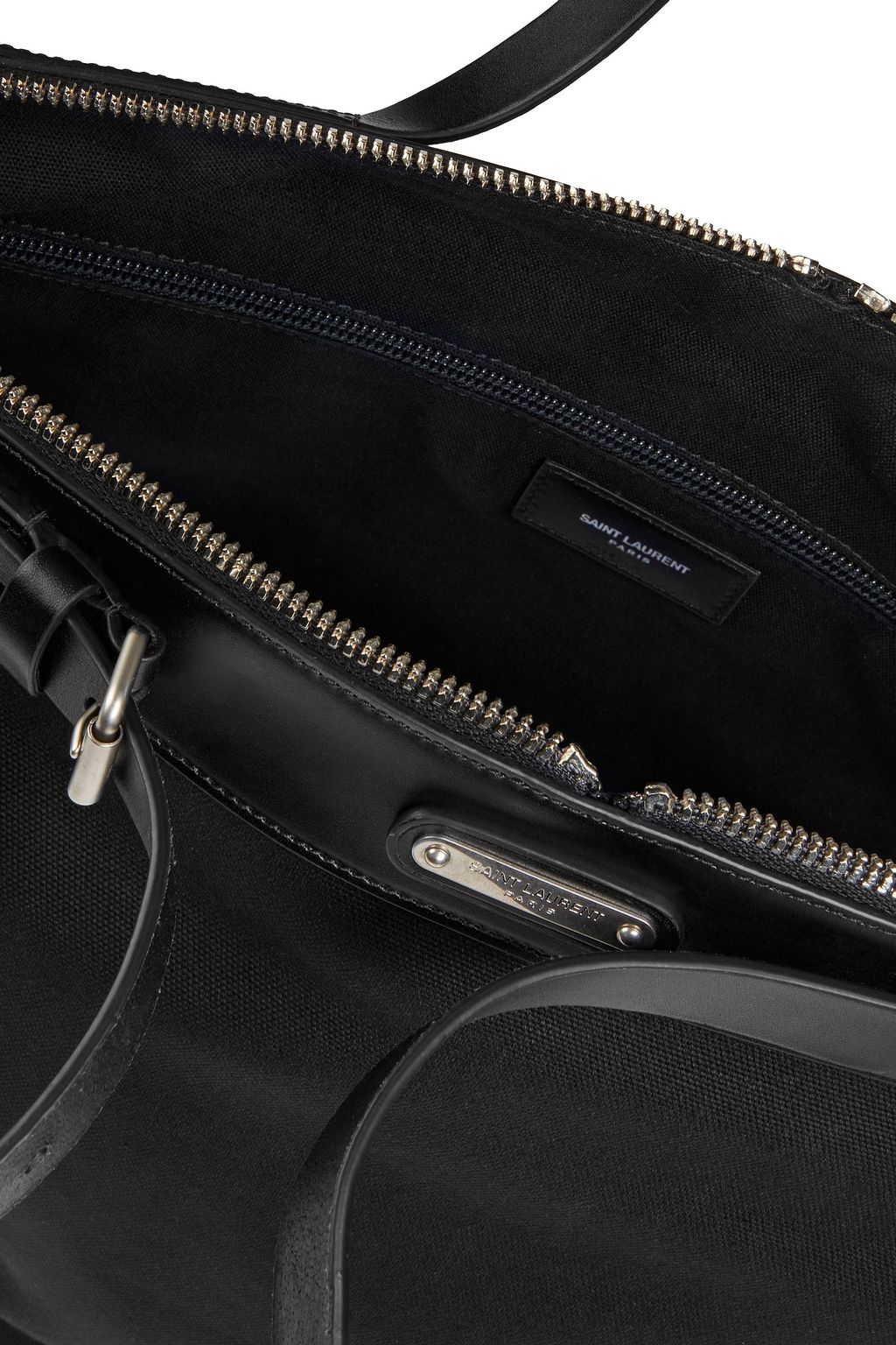 SAINT LAURENT ID wandelbare Tote Bag aus Canvas mit Lederbesatz