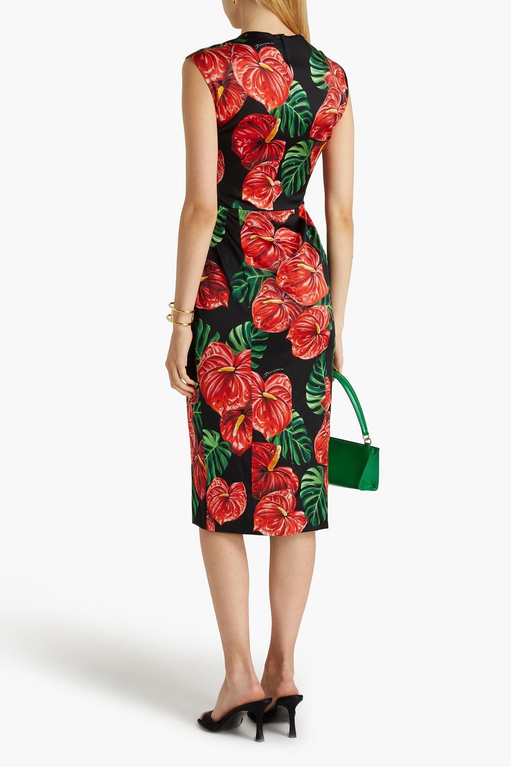 DOLCE&GABBANA Floral-print stretch-silk satin midi dress